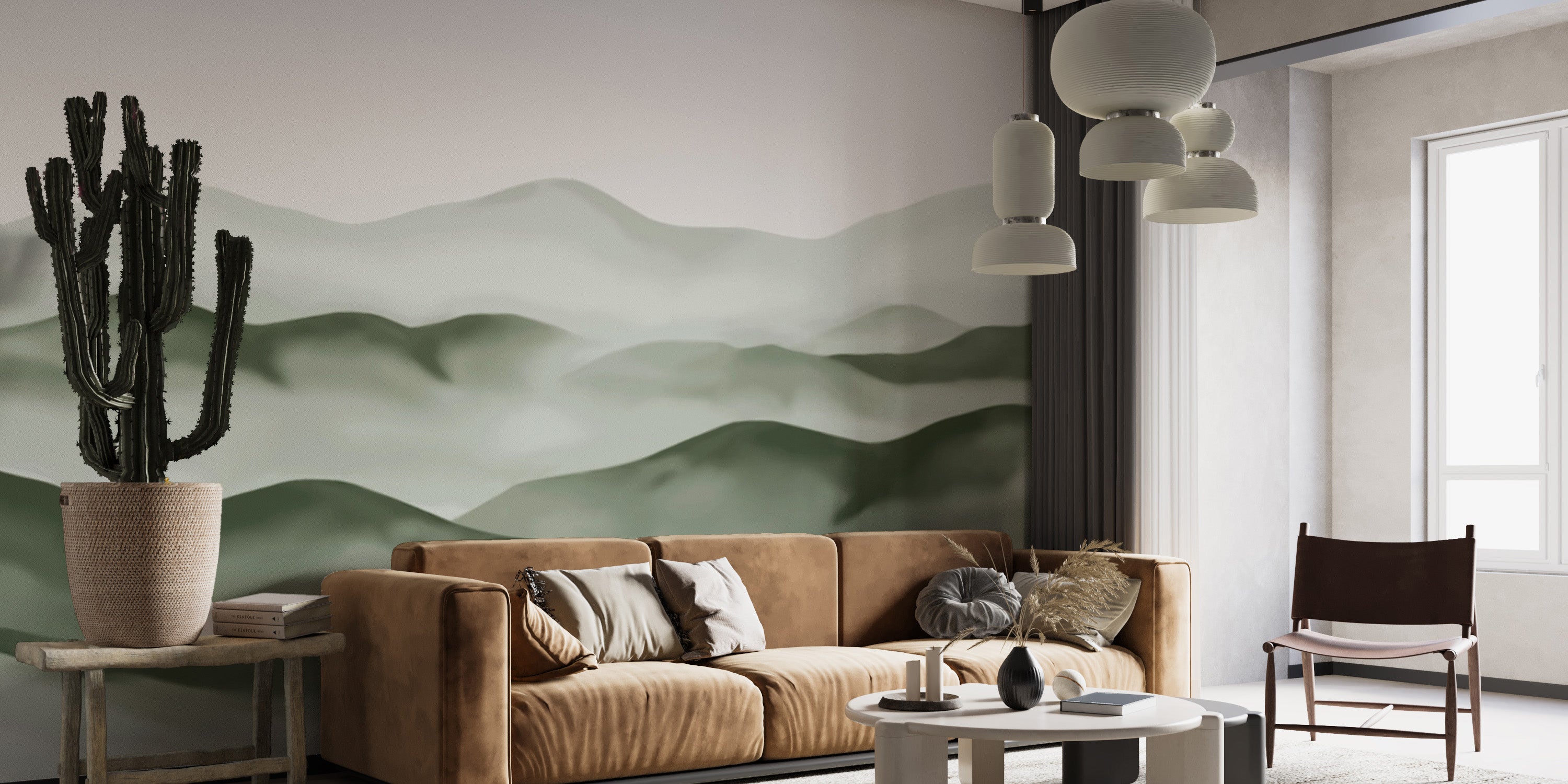 Dreamy green mountain wallpaper for a calming retreat
