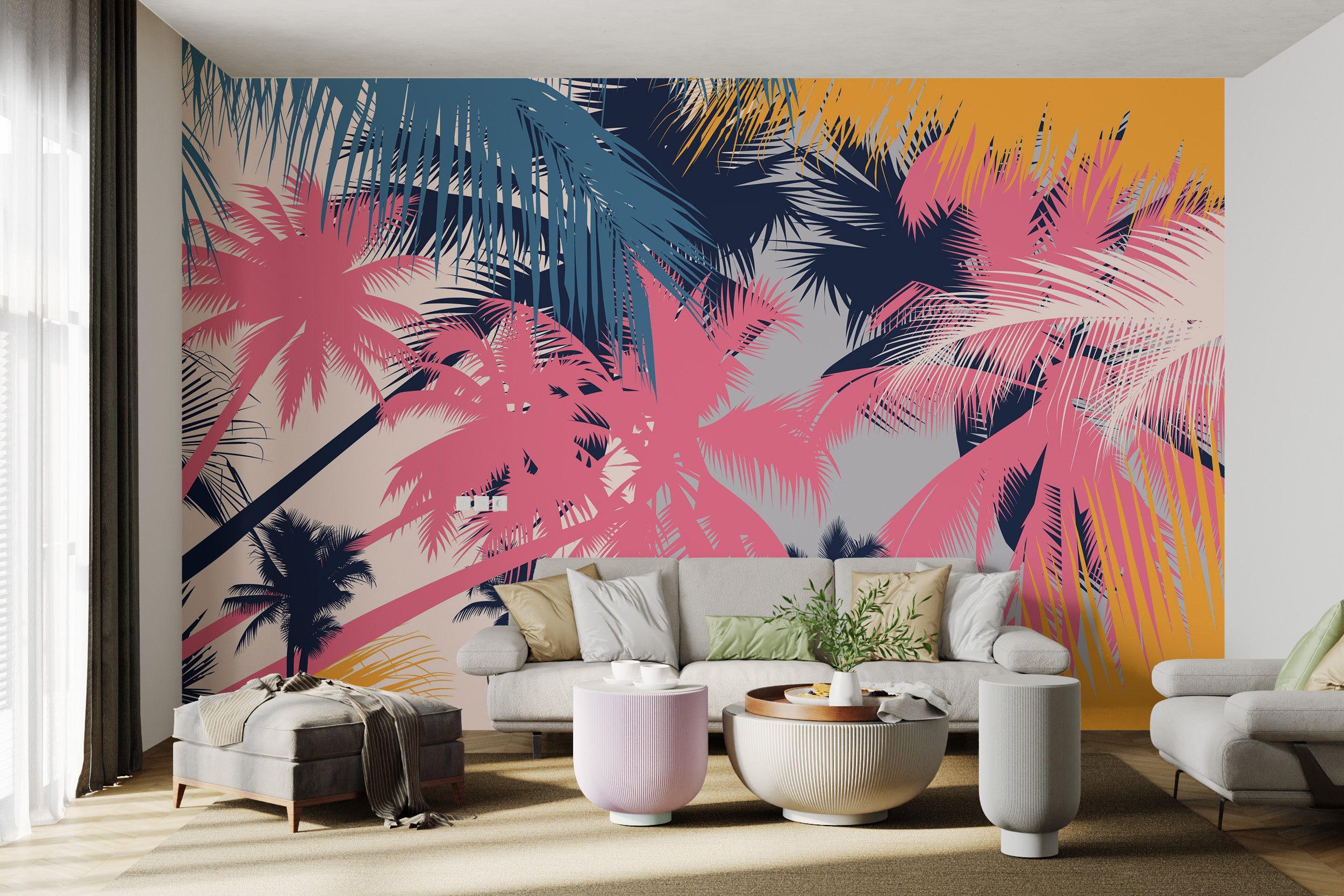 Bold colorful palm leaf wallpaper for walls
