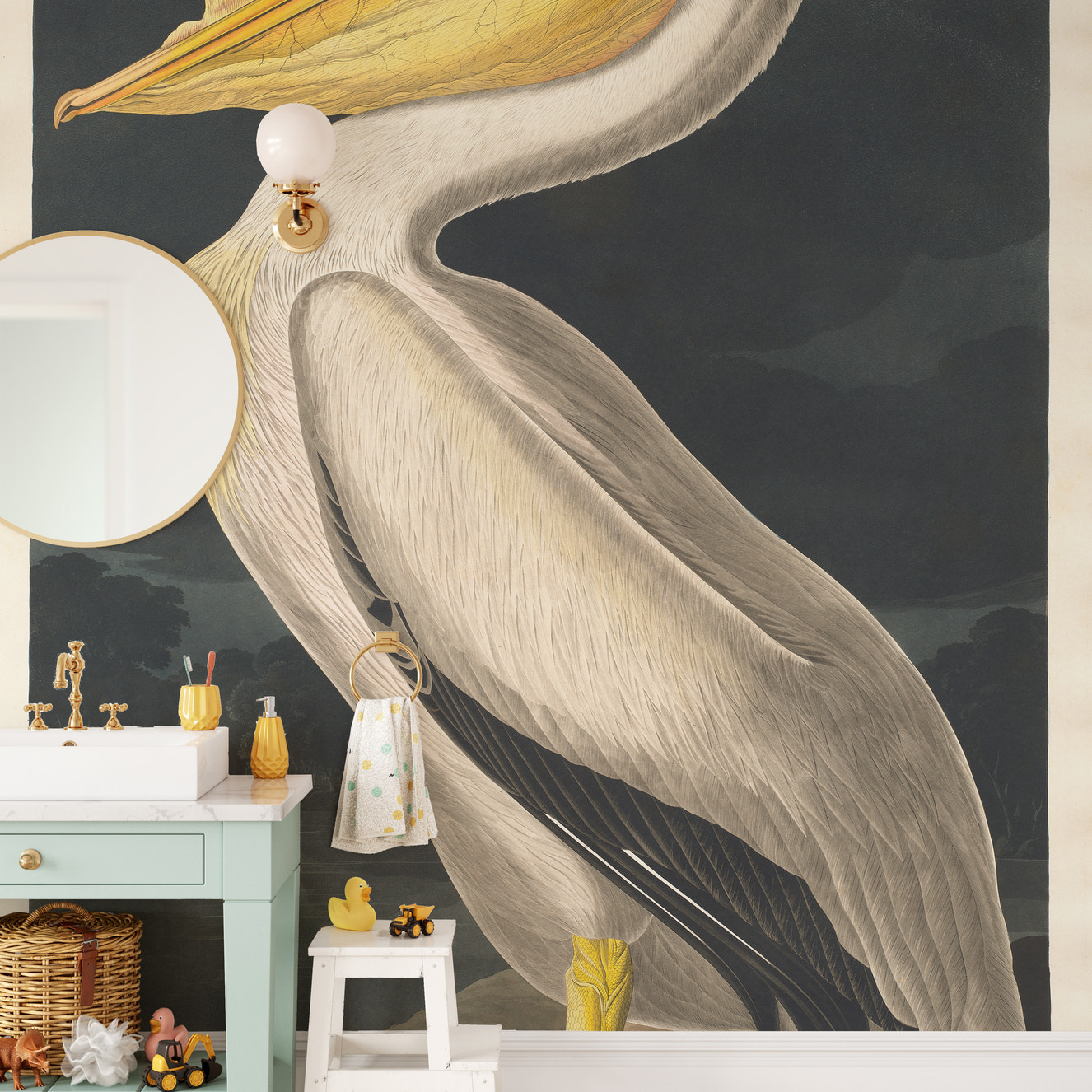 White pelican wall mural
