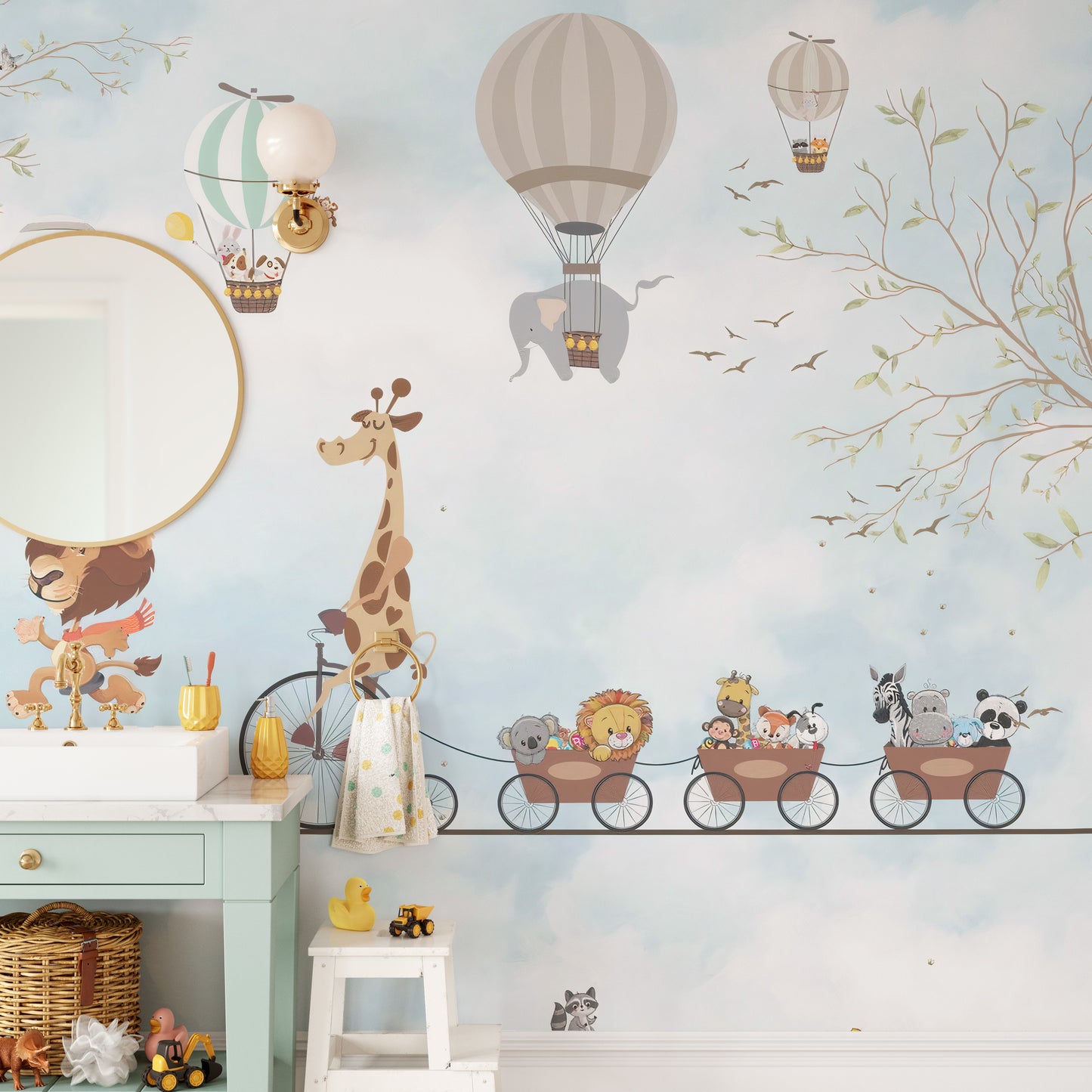 Aerial-themed animal mural for fun interiors
