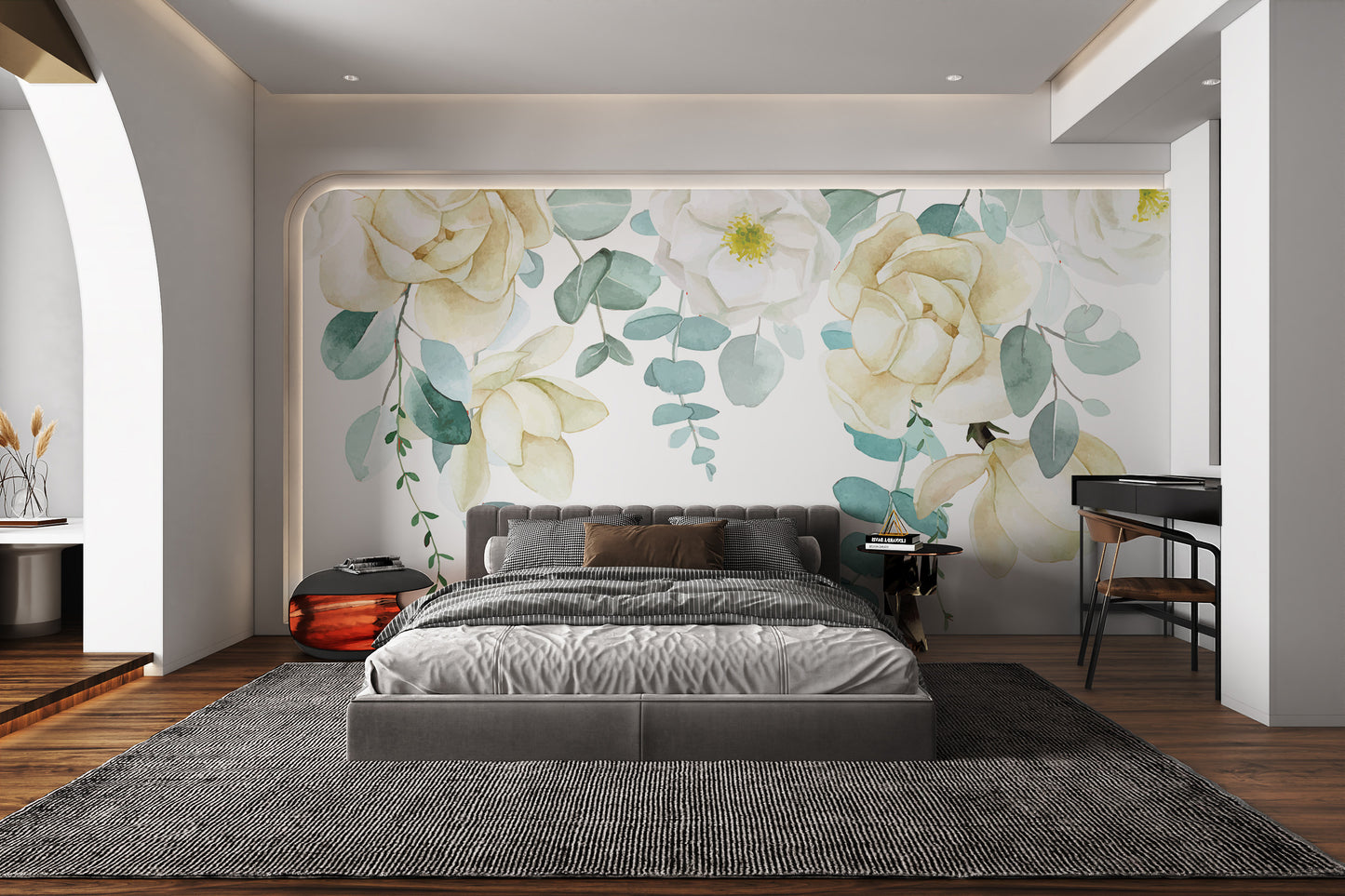 Elegant botanical wall design with floral details
