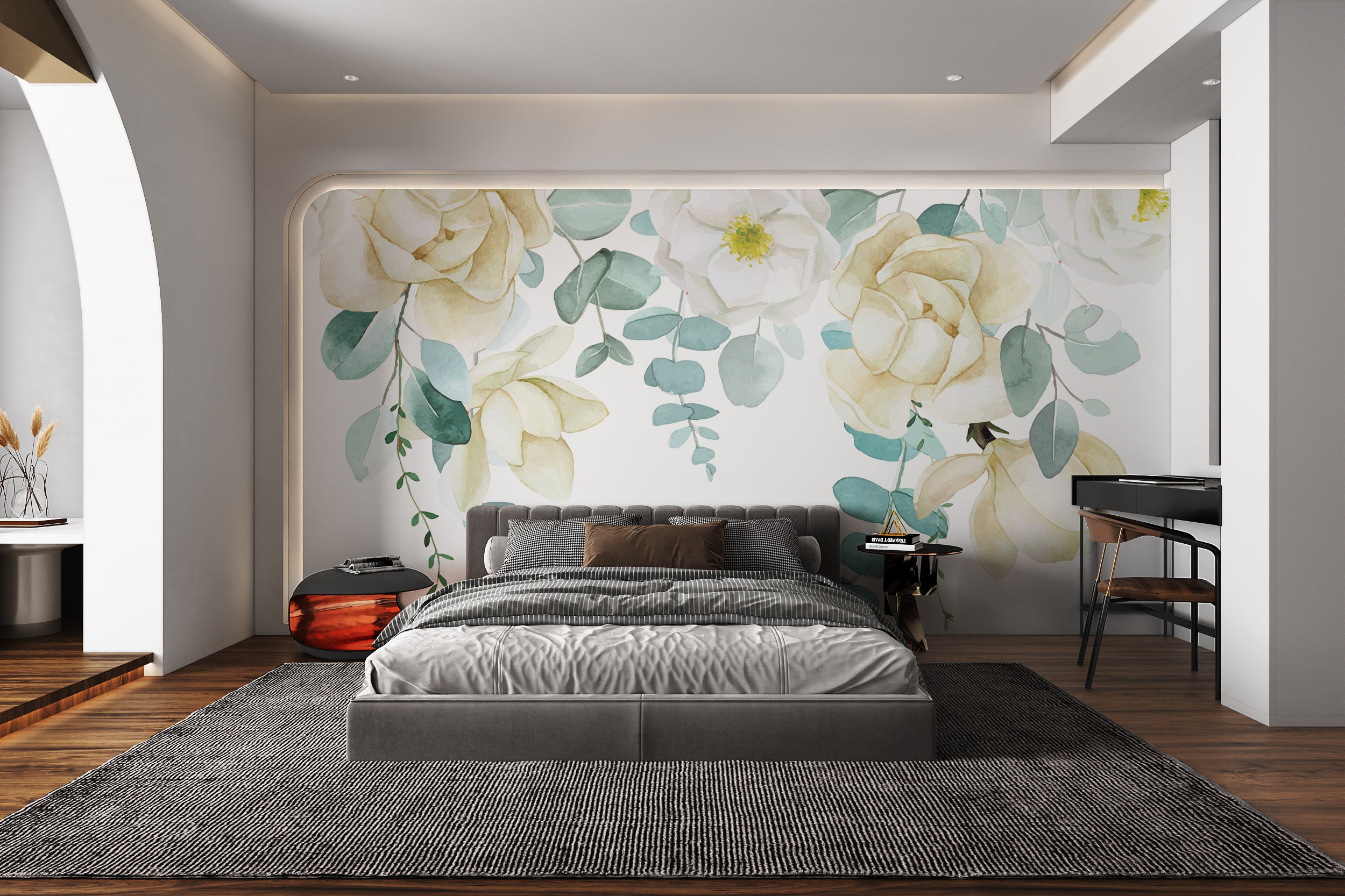 Elegant botanical wall design with floral details
