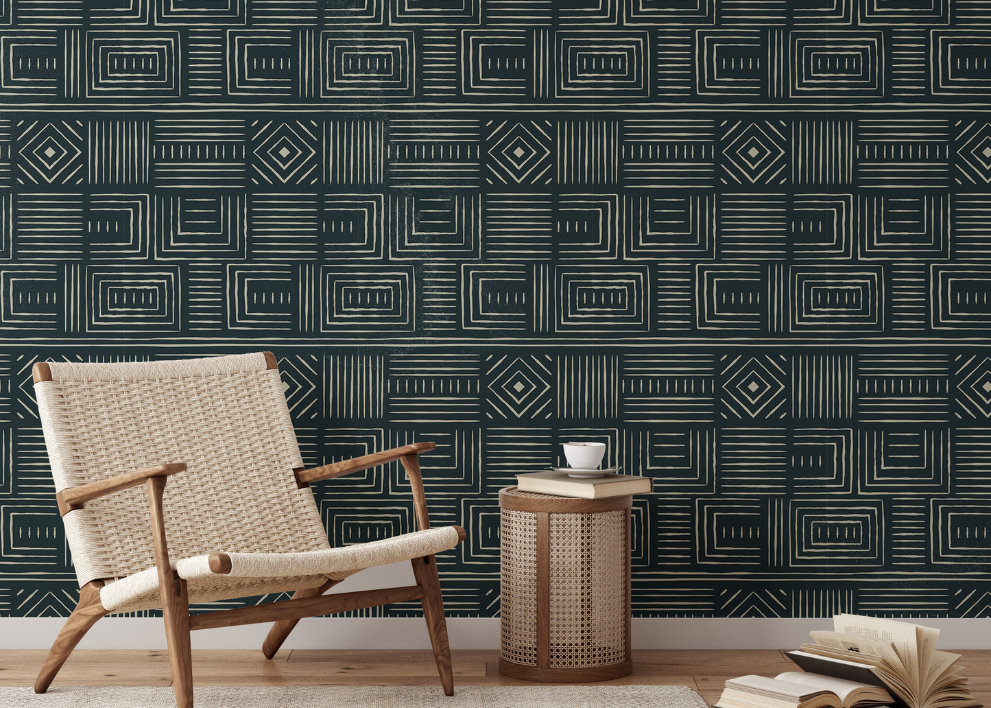 Africa Tribal Art Ethnic Green Background Geometric Wallpaper