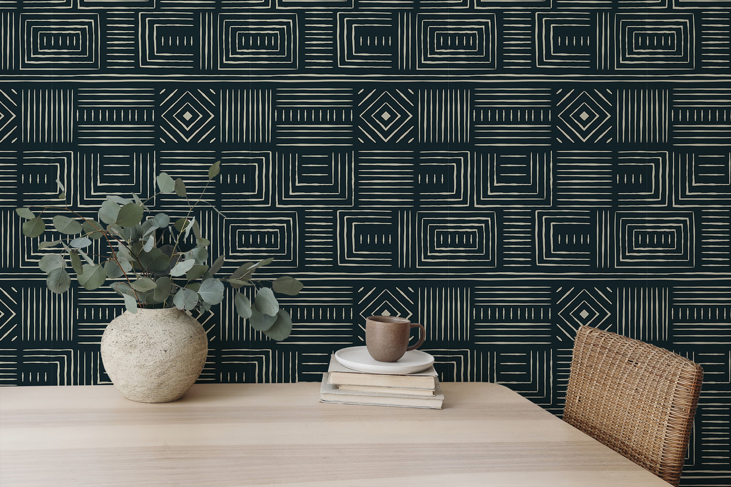 Africa Tribal Art Ethnic Green Background Geometric Wallpaper