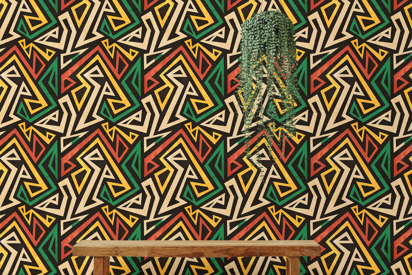 African Geometric Repeat Pattern Grunge Effect Wallpaper