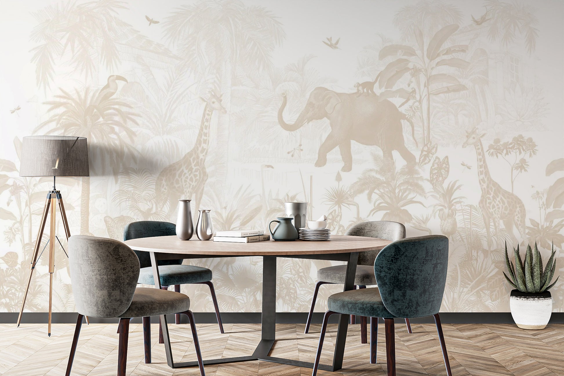 Tropical jungle adventure mural for a lively ambiance
