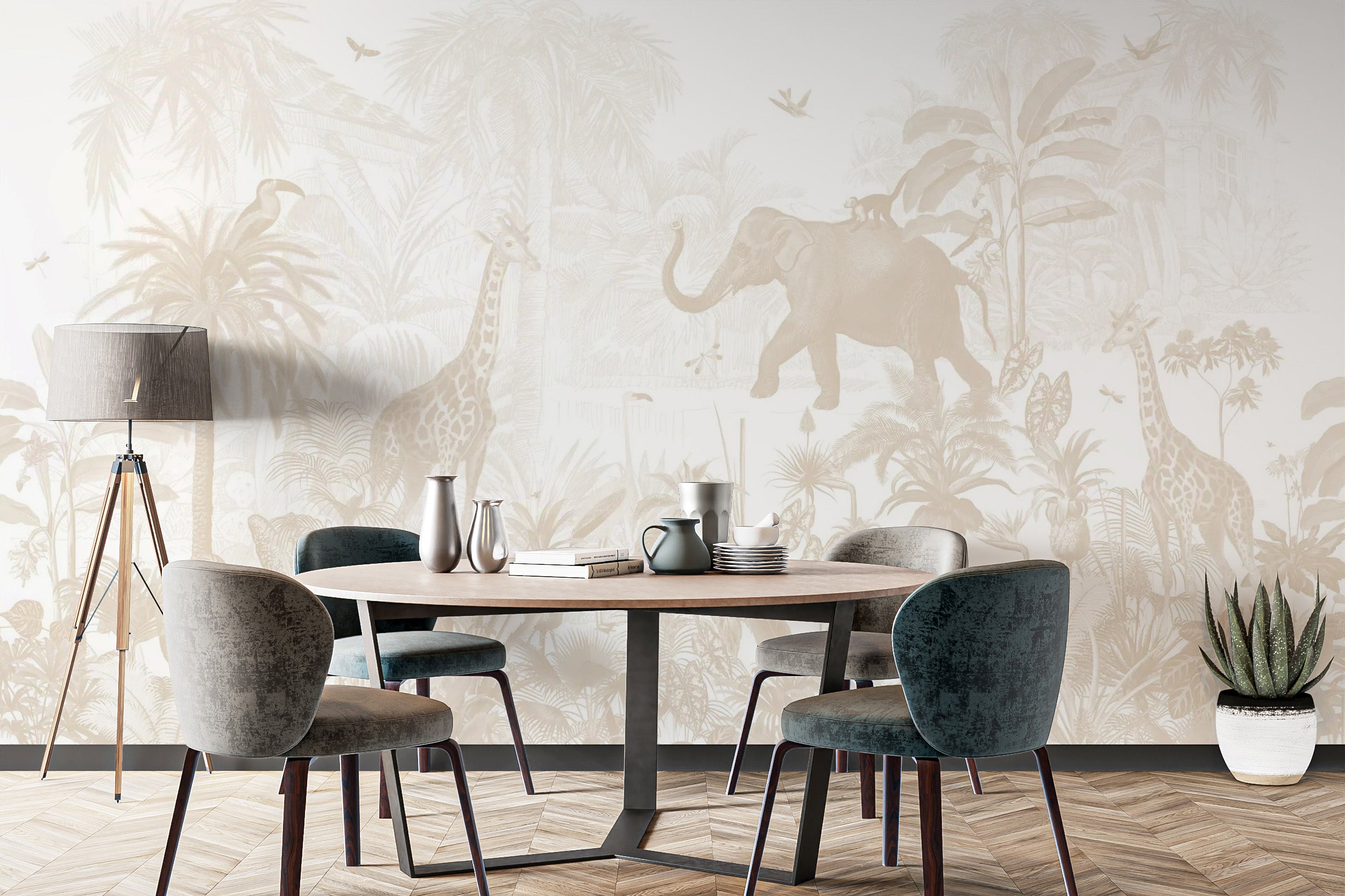 Tropical jungle adventure mural for a lively ambiance
