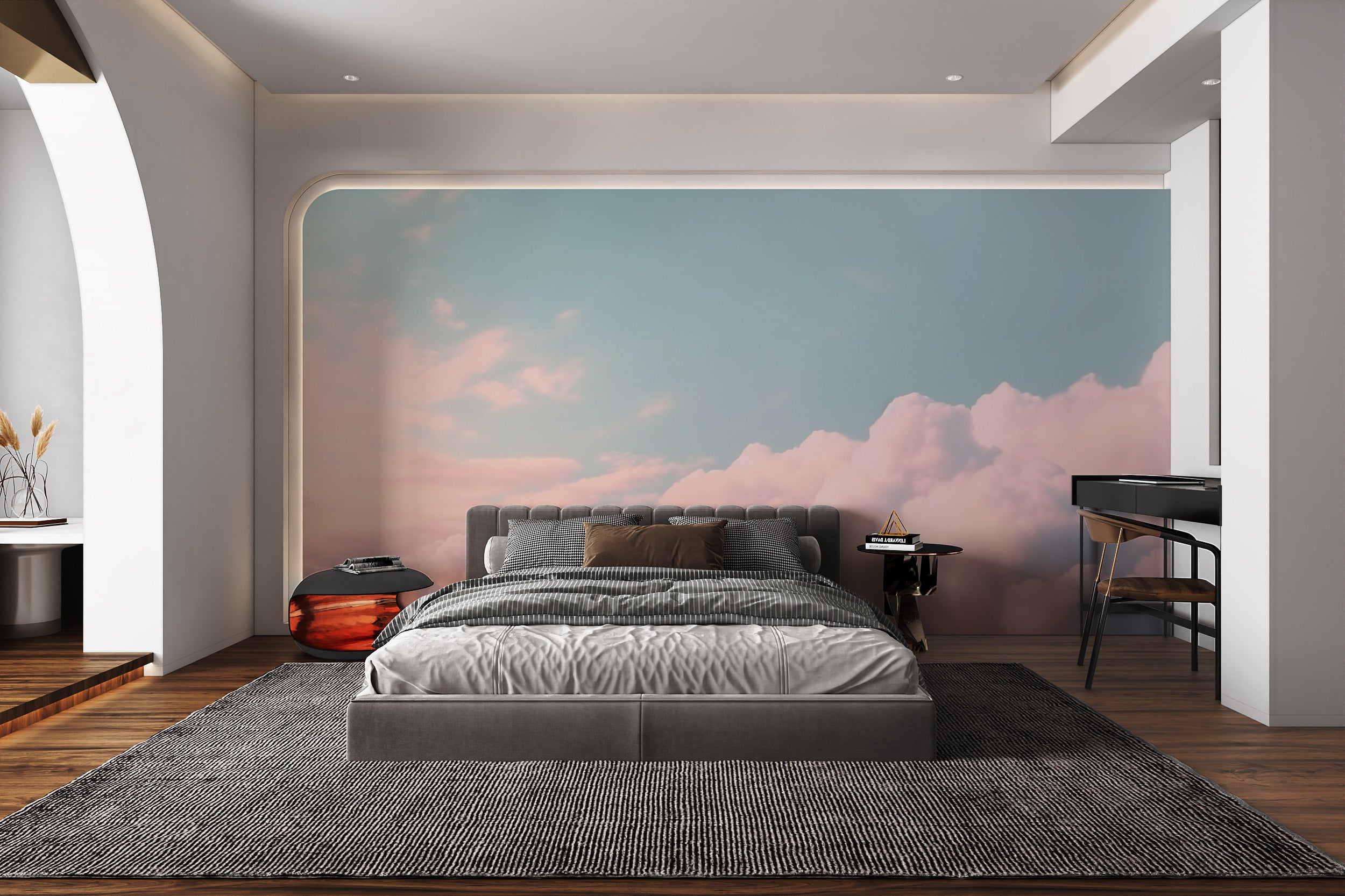 Serene pink and blue sky mural
