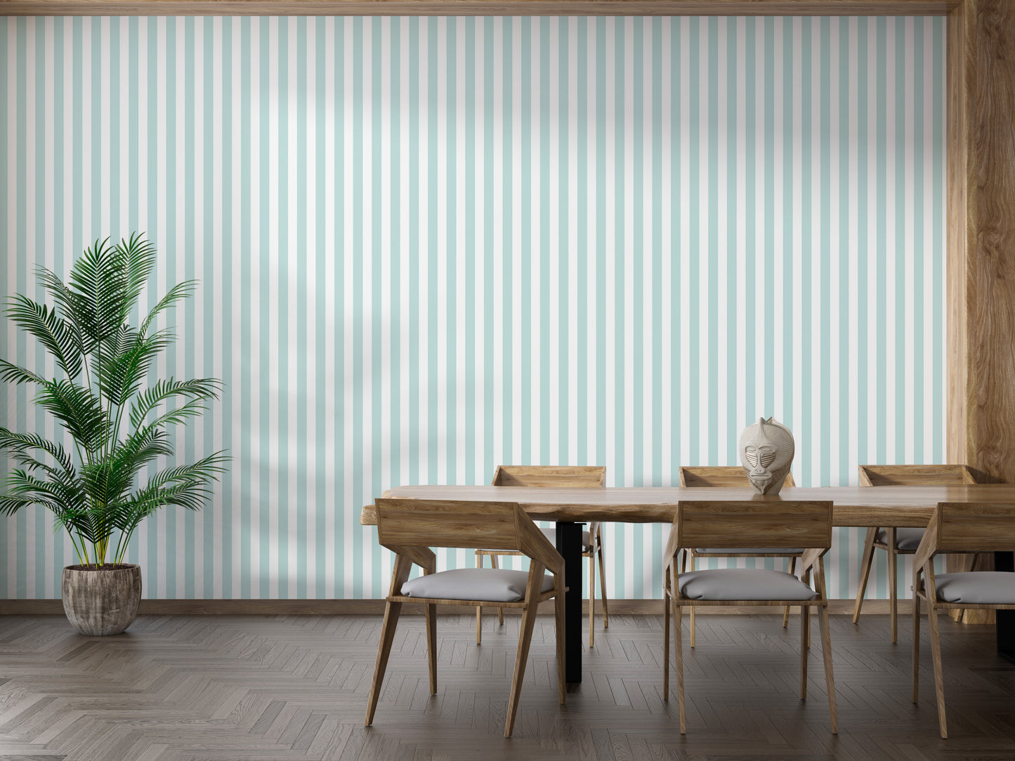 Preppy Wide Vertical Stripe Turquoise and White Color Wallpaper