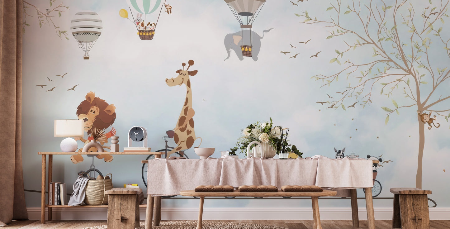 Animal acrobats mural for lively kids' rooms
