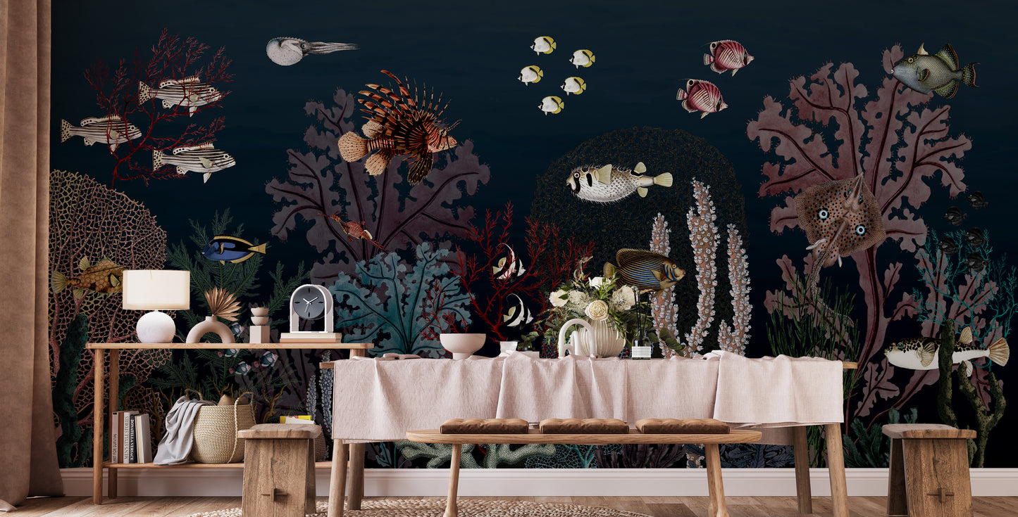 Graceful marine mural inspired by aquatic ballet.
