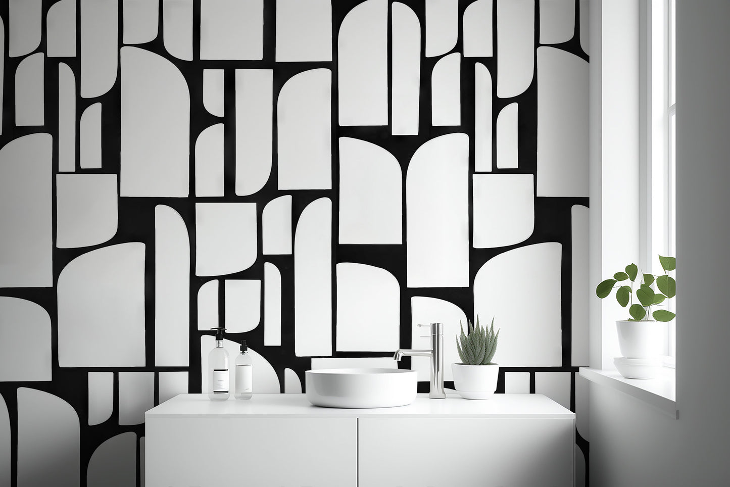 Monochrome Arches Design Wall Mural