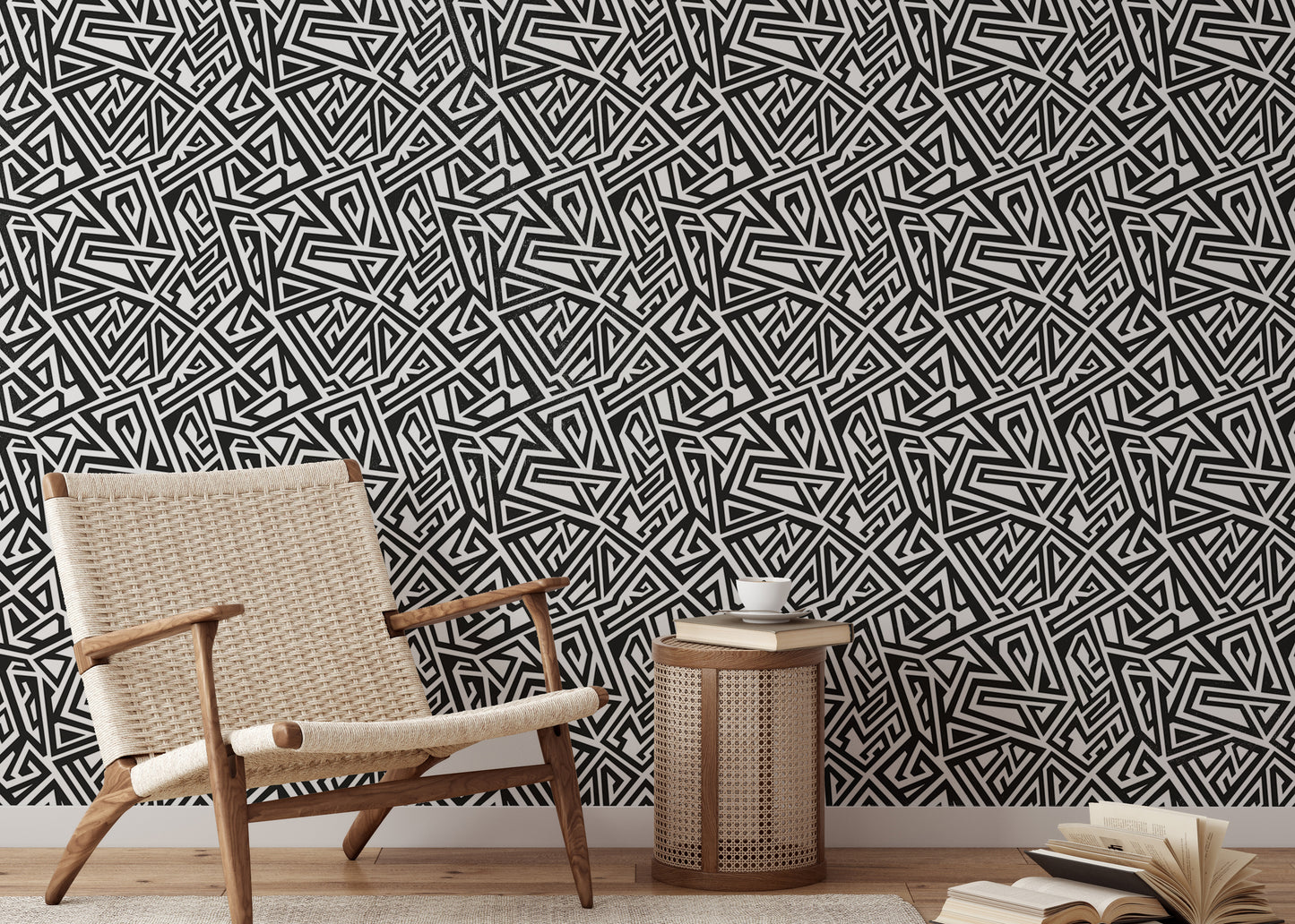 Black and White Monochrome Ancient Geometric Wallpaper