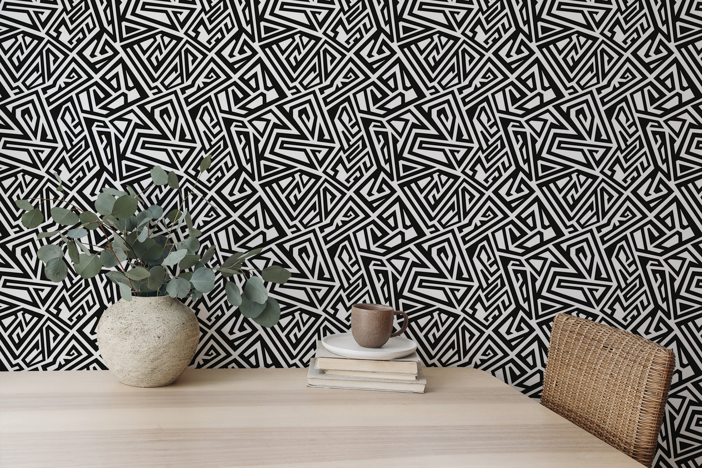 Black and White Monochrome Ancient Geometric Wallpaper