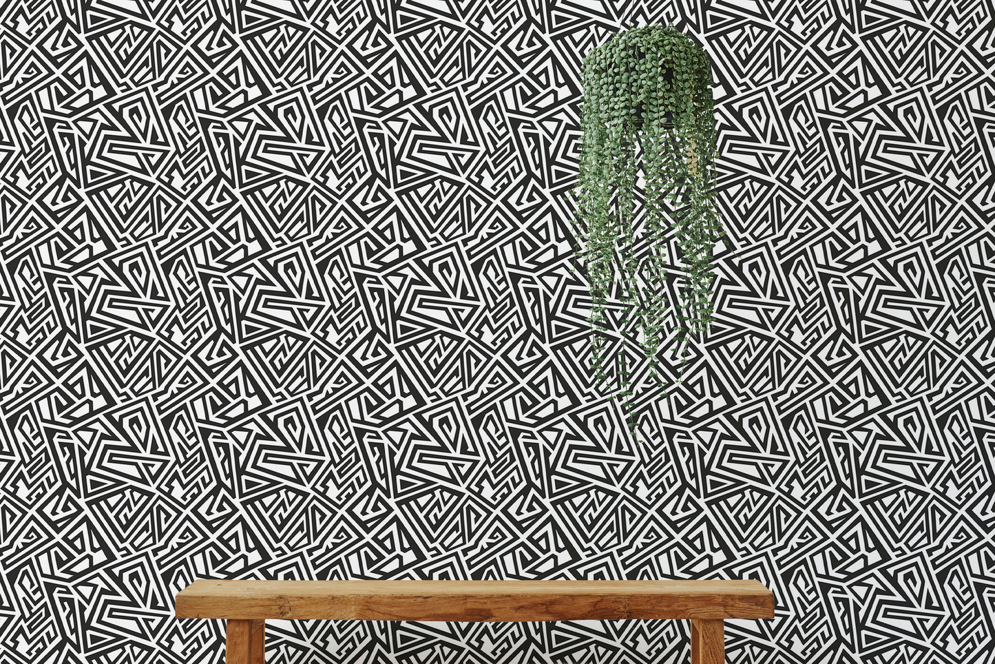 Black and White Monochrome Ancient Geometric Wallpaper