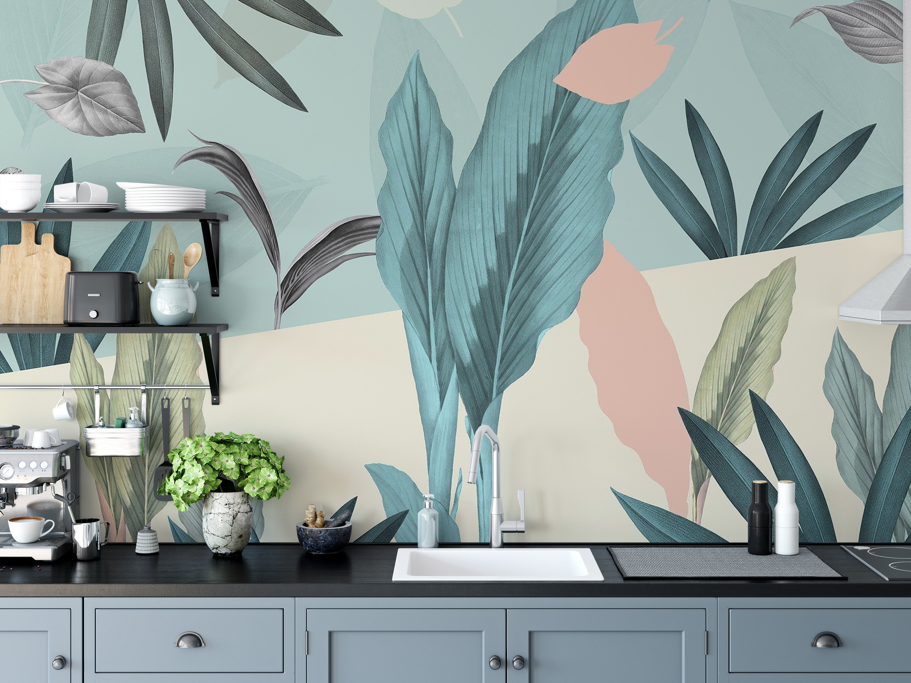 Green tropical leaf wallpaper for nature-inspired rooms
