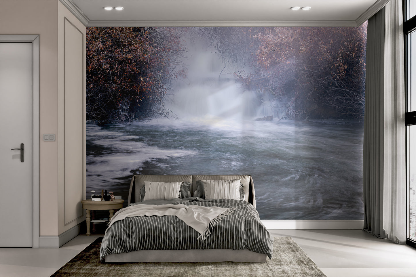 Misty waterfall nature wallpaper mural
