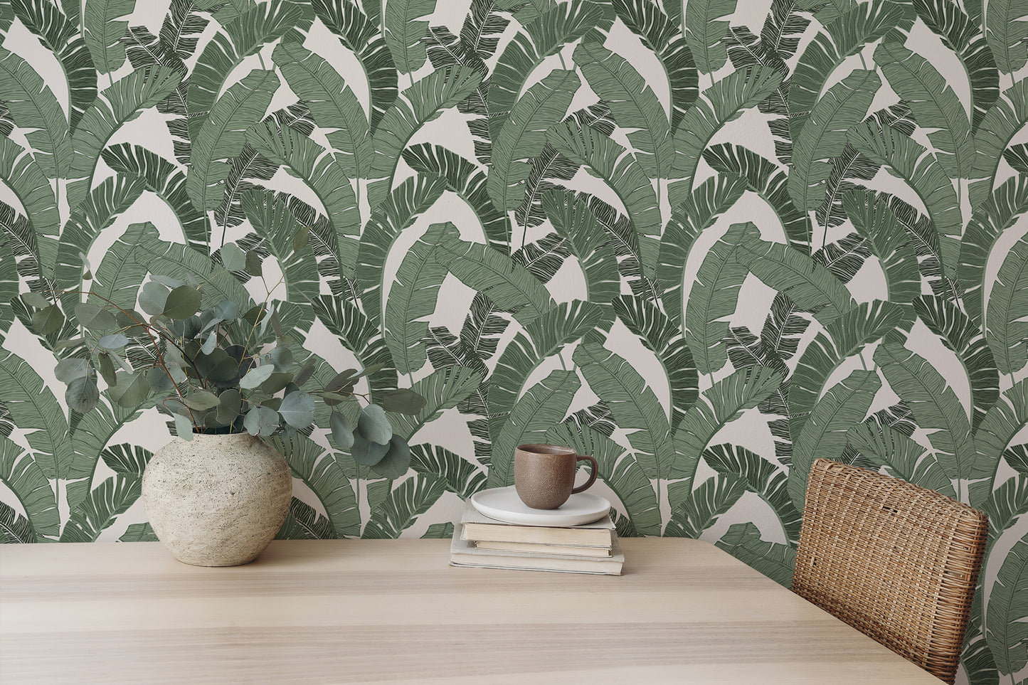 Banana Leaf Green Color Repeat Pattern Wallpaper