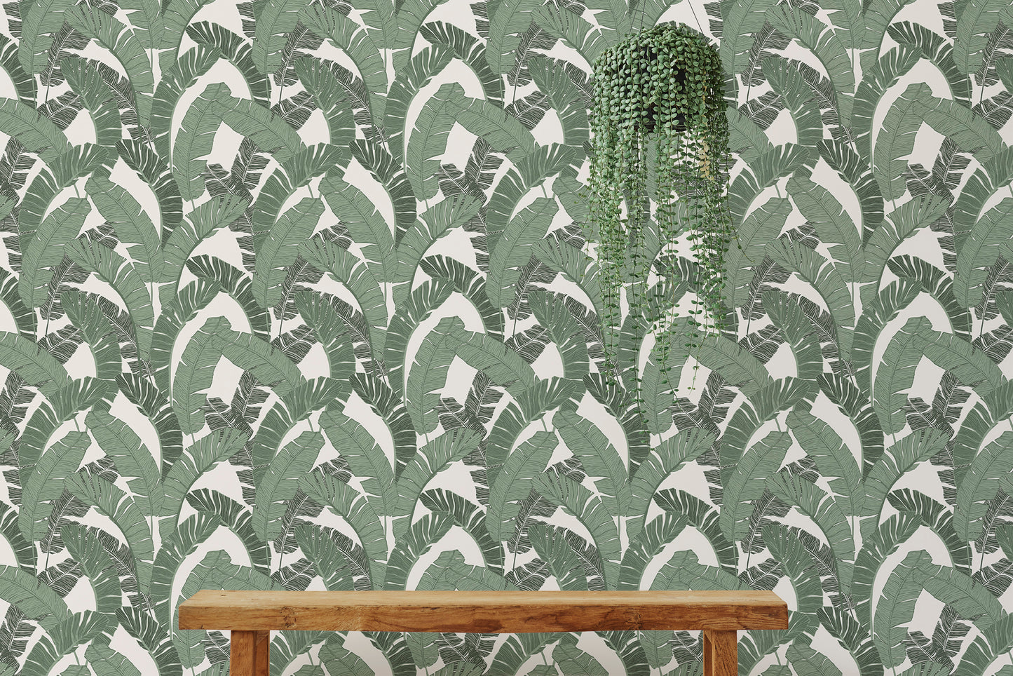 Banana Leaf Green Color Repeat Pattern Wallpaper