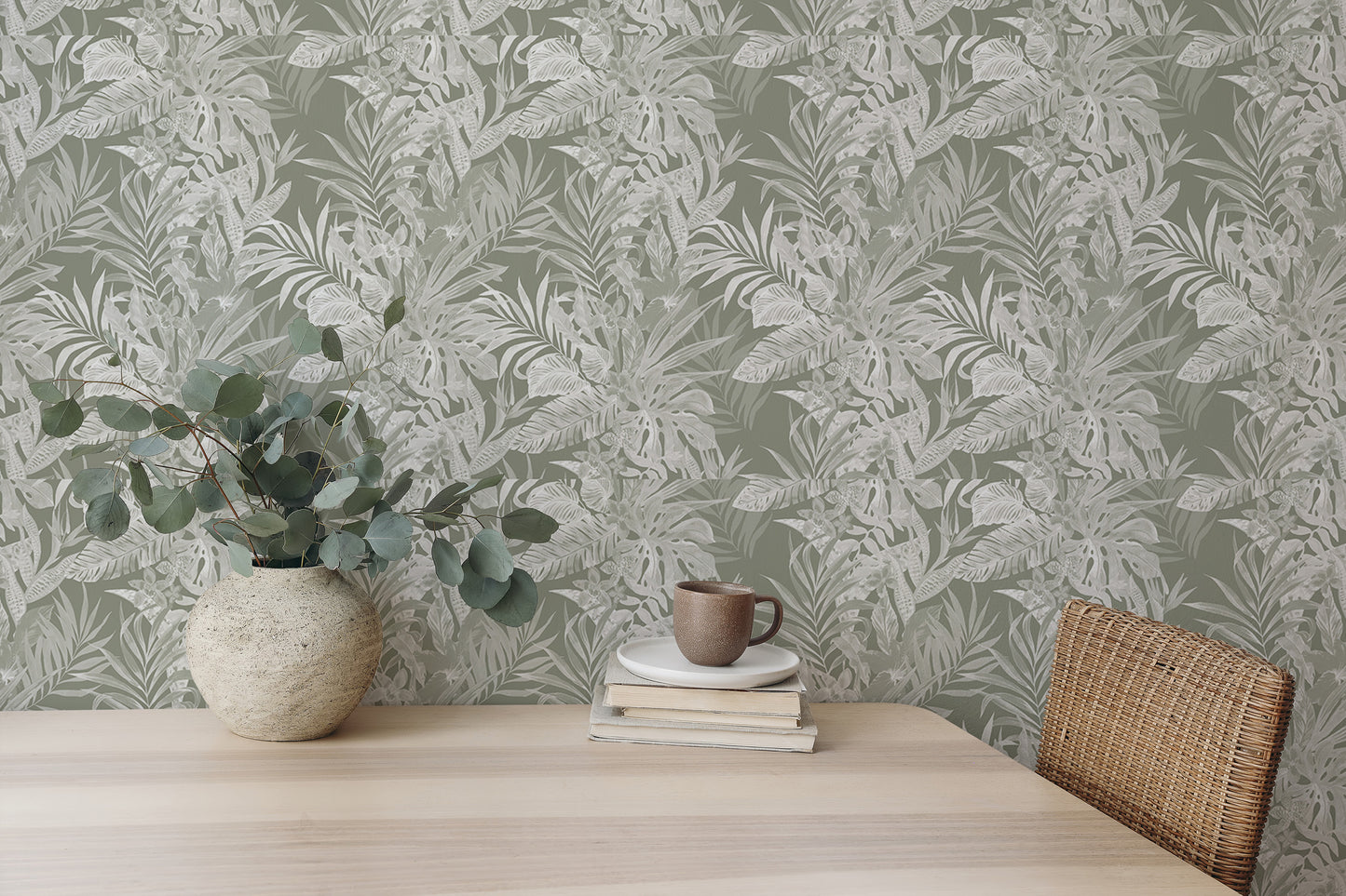 Tropical Leaf Pattern Self Adhesive Wallpaper For Walls