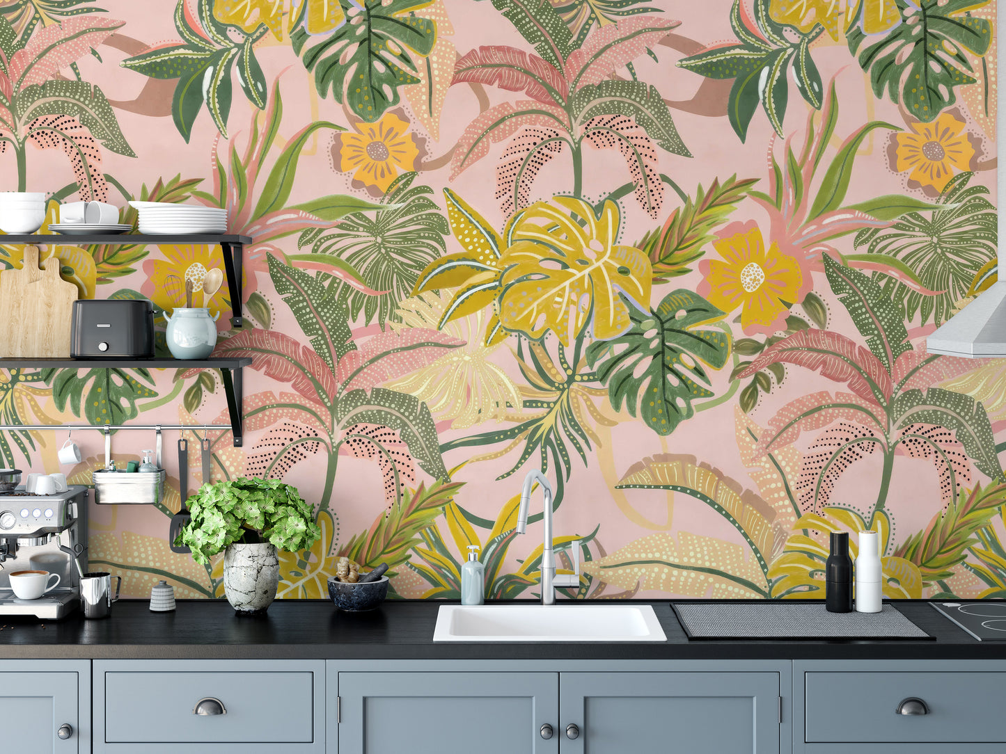 Lush tropical leaf wallpaper with vibrant hues for decor
