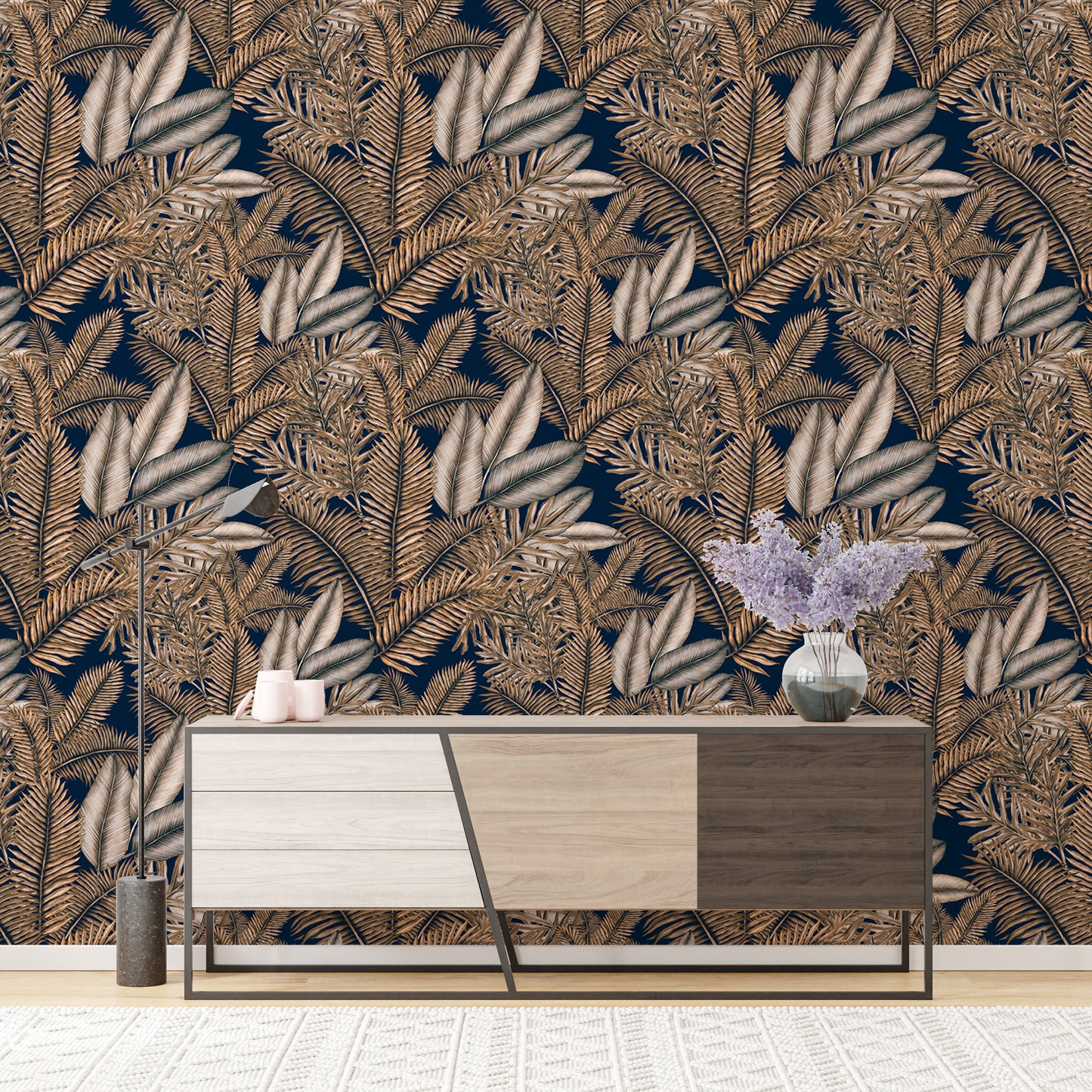 Brown Color Seamless Pattern Tropical Dry Leaves Wallpaper