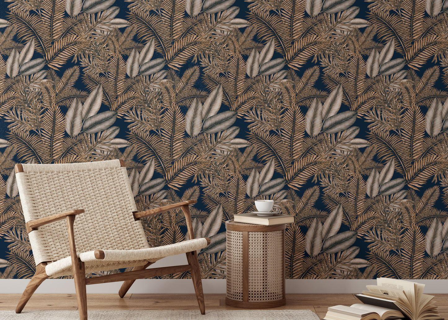 Brown Color Seamless Pattern Tropical Dry Leaves Wallpaper