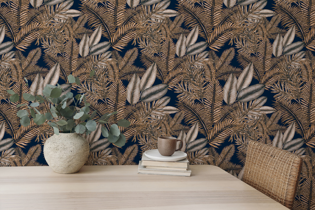 Brown Color Seamless Pattern Tropical Dry Leaves Wallpaper