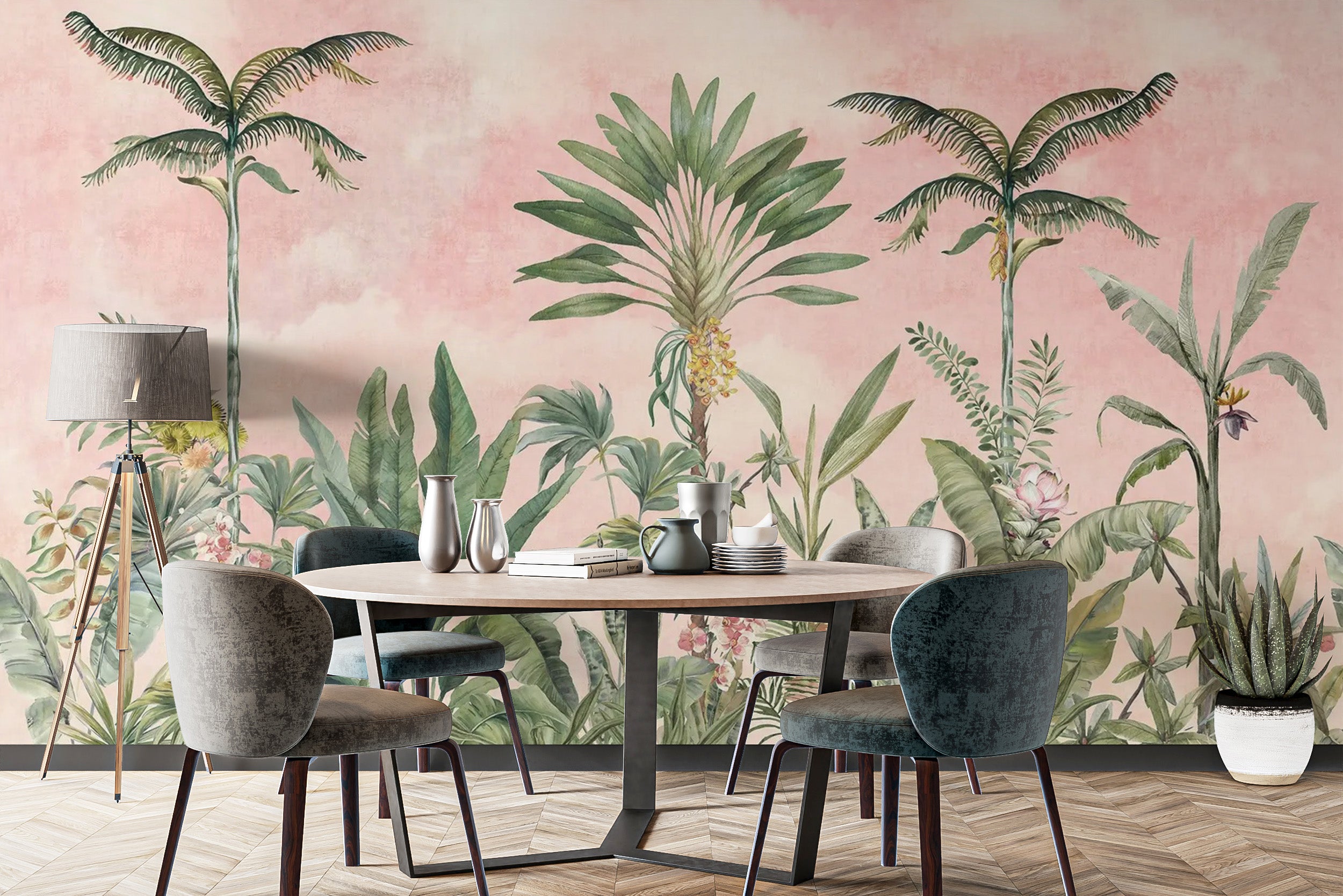 Exotic pink tropical wall mural for dynamic spaces
