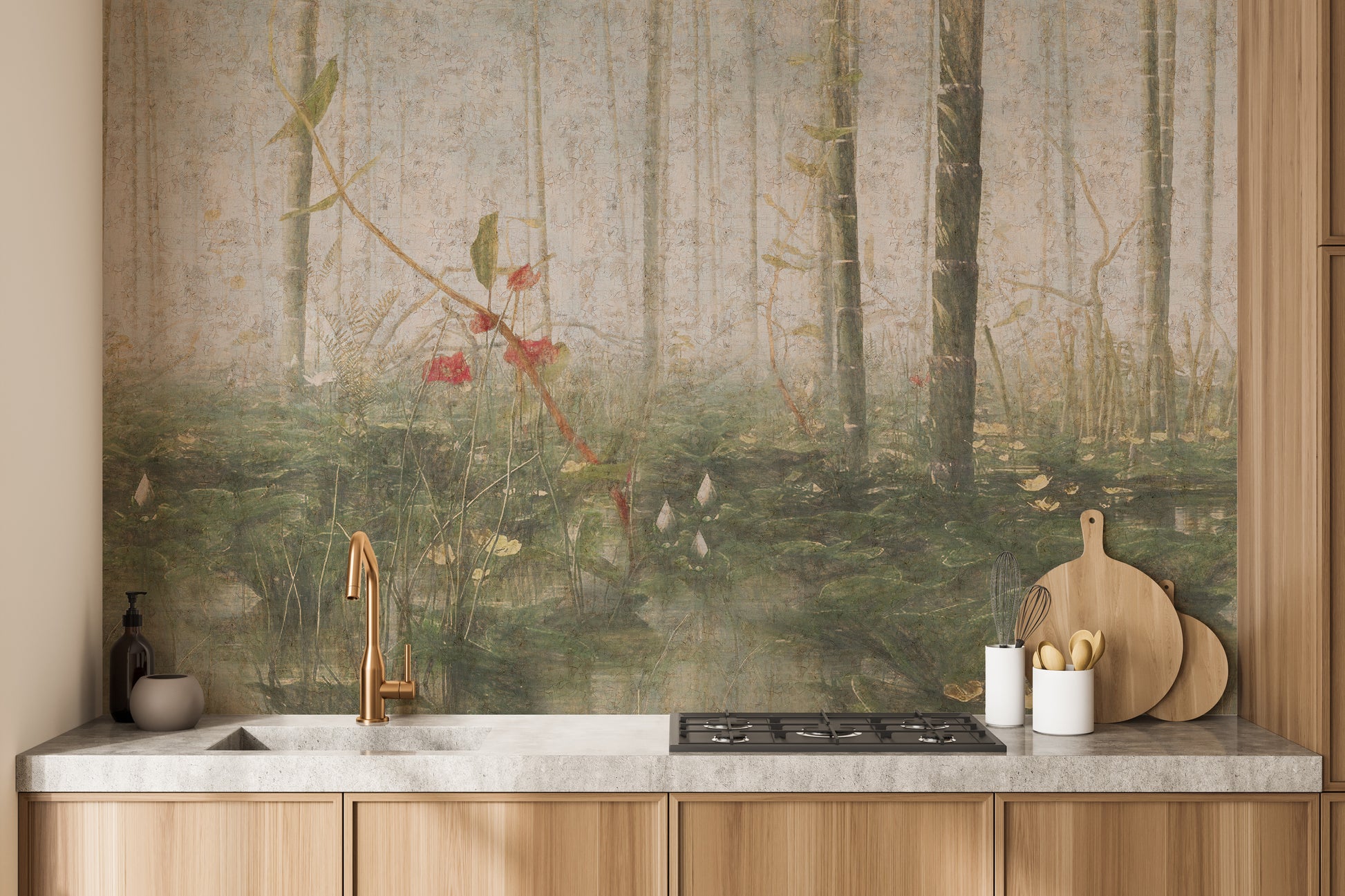 Misty deciduous jungle mural