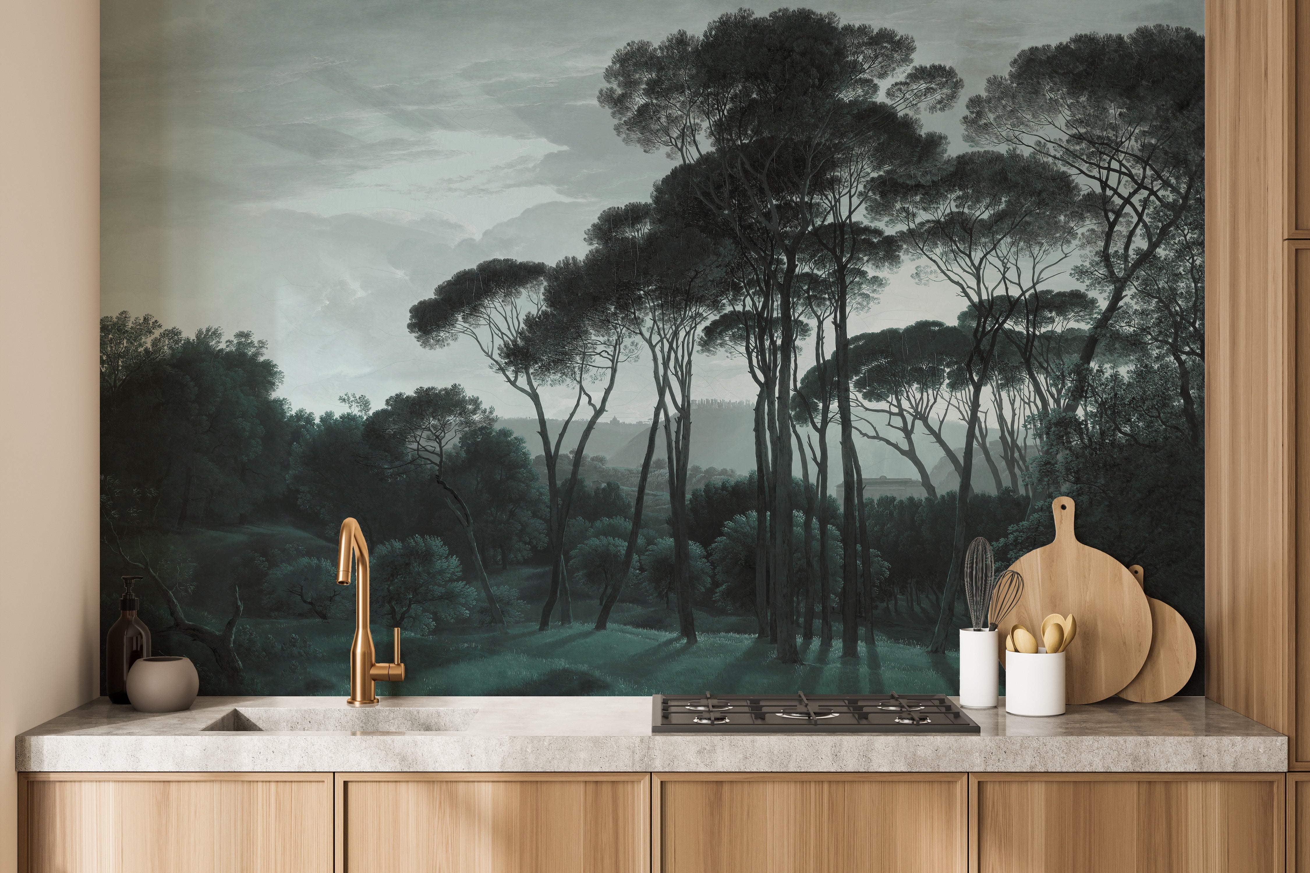 Misty forest design wallpaper for modern homes



