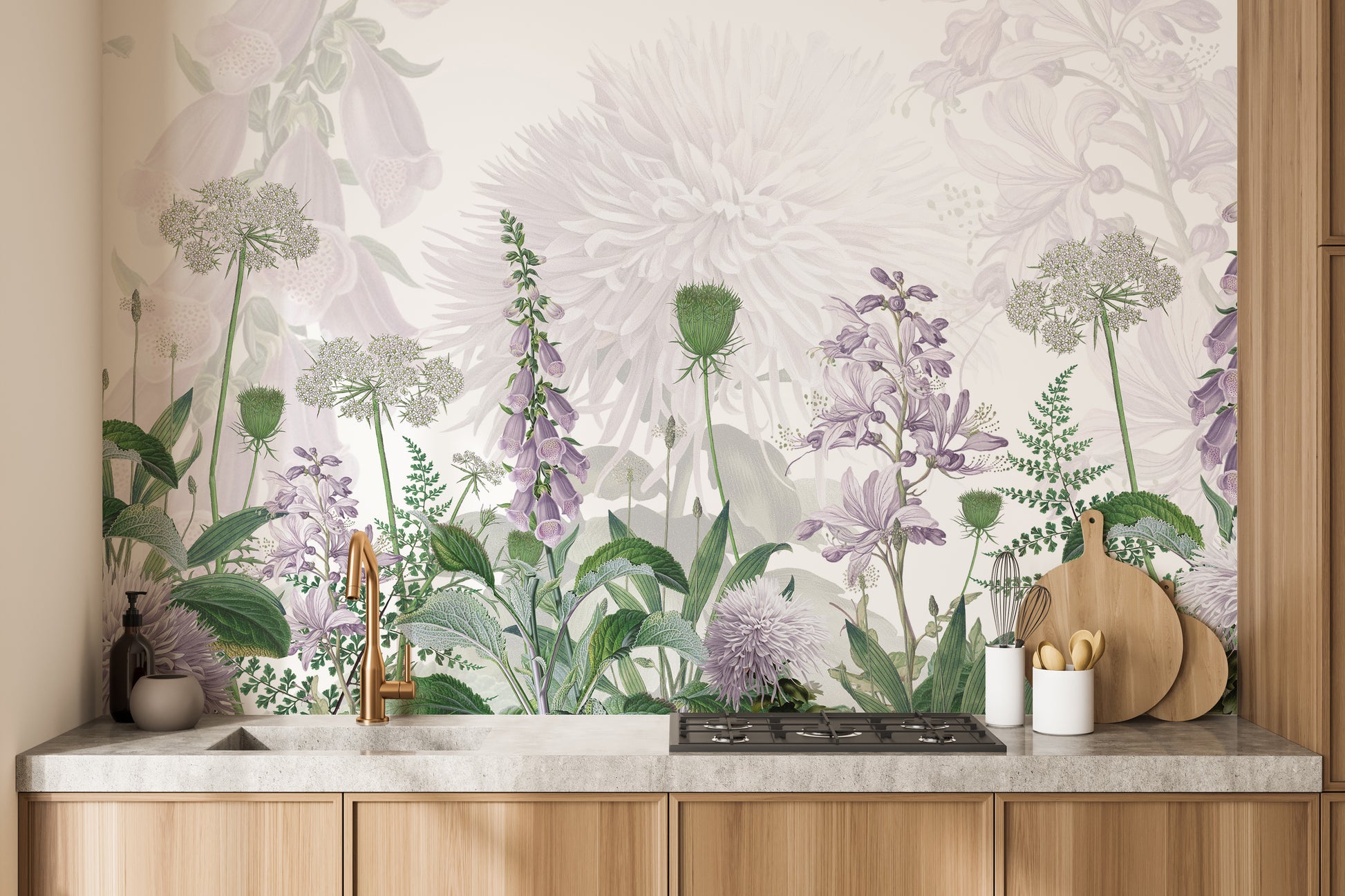 Graceful foxglove floral arrangement wall mural art.
