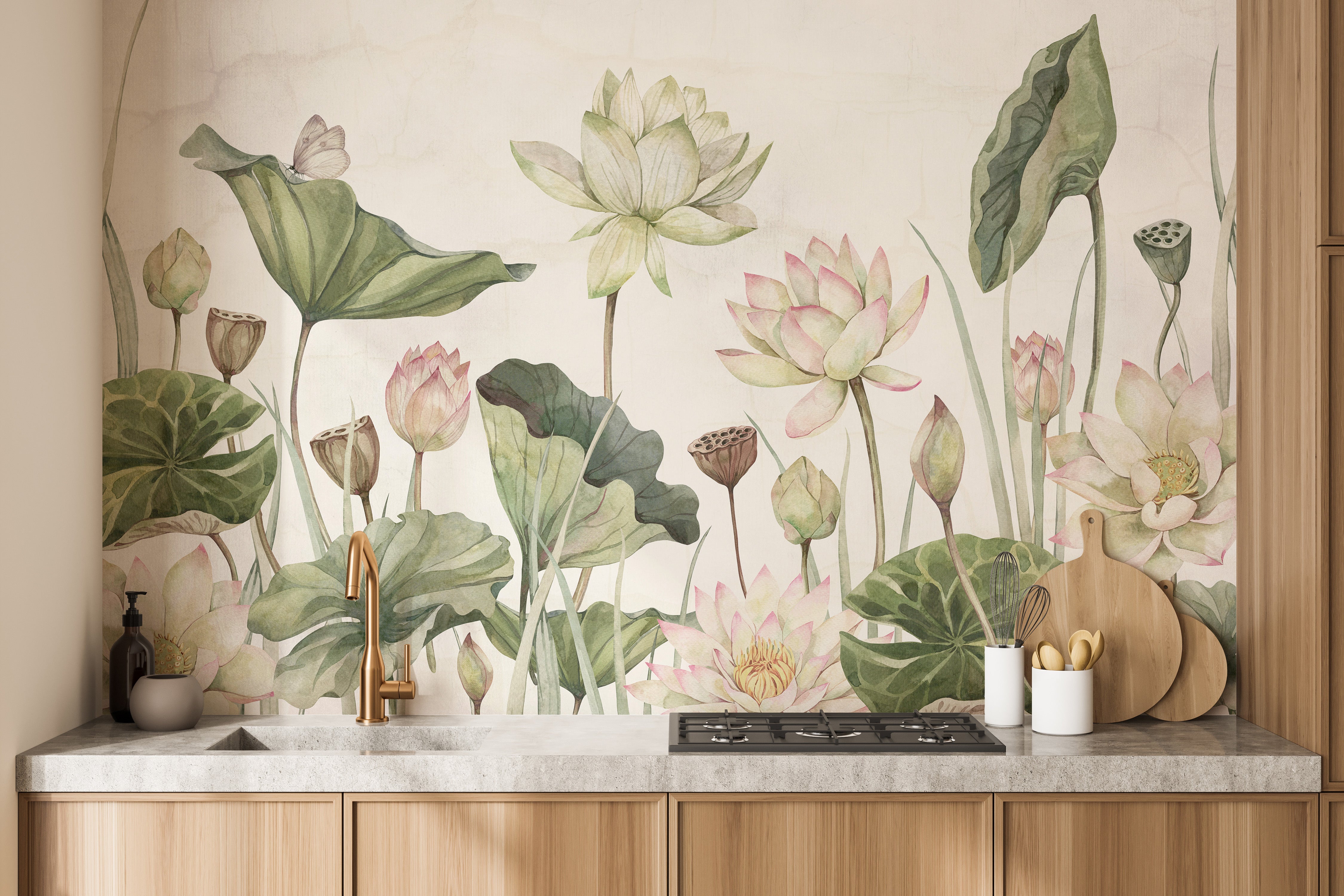 Serenity mural showcasing water lilies and nature.
