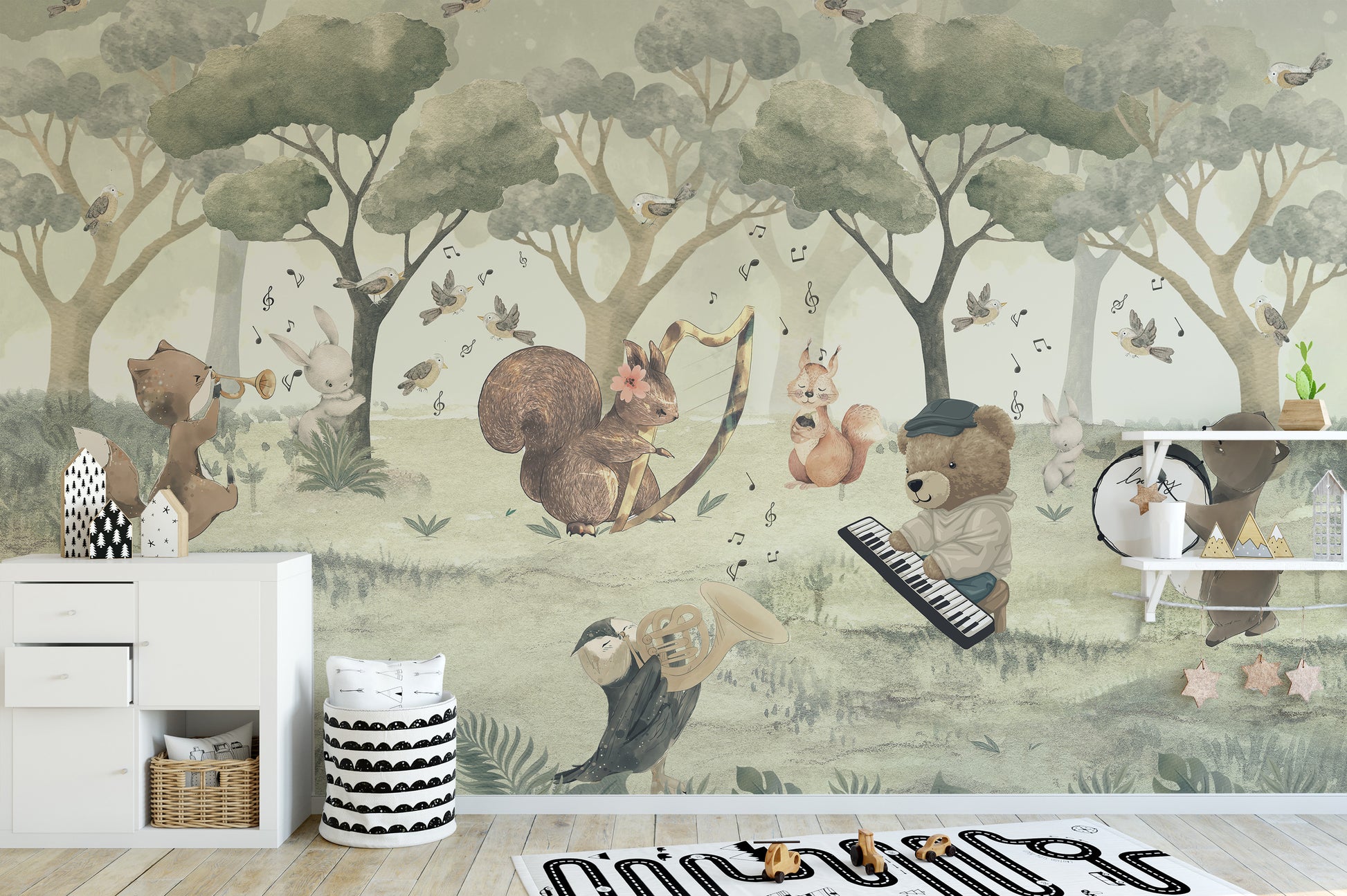 Animal Orchestra Nursery Wall Mural for playful decor