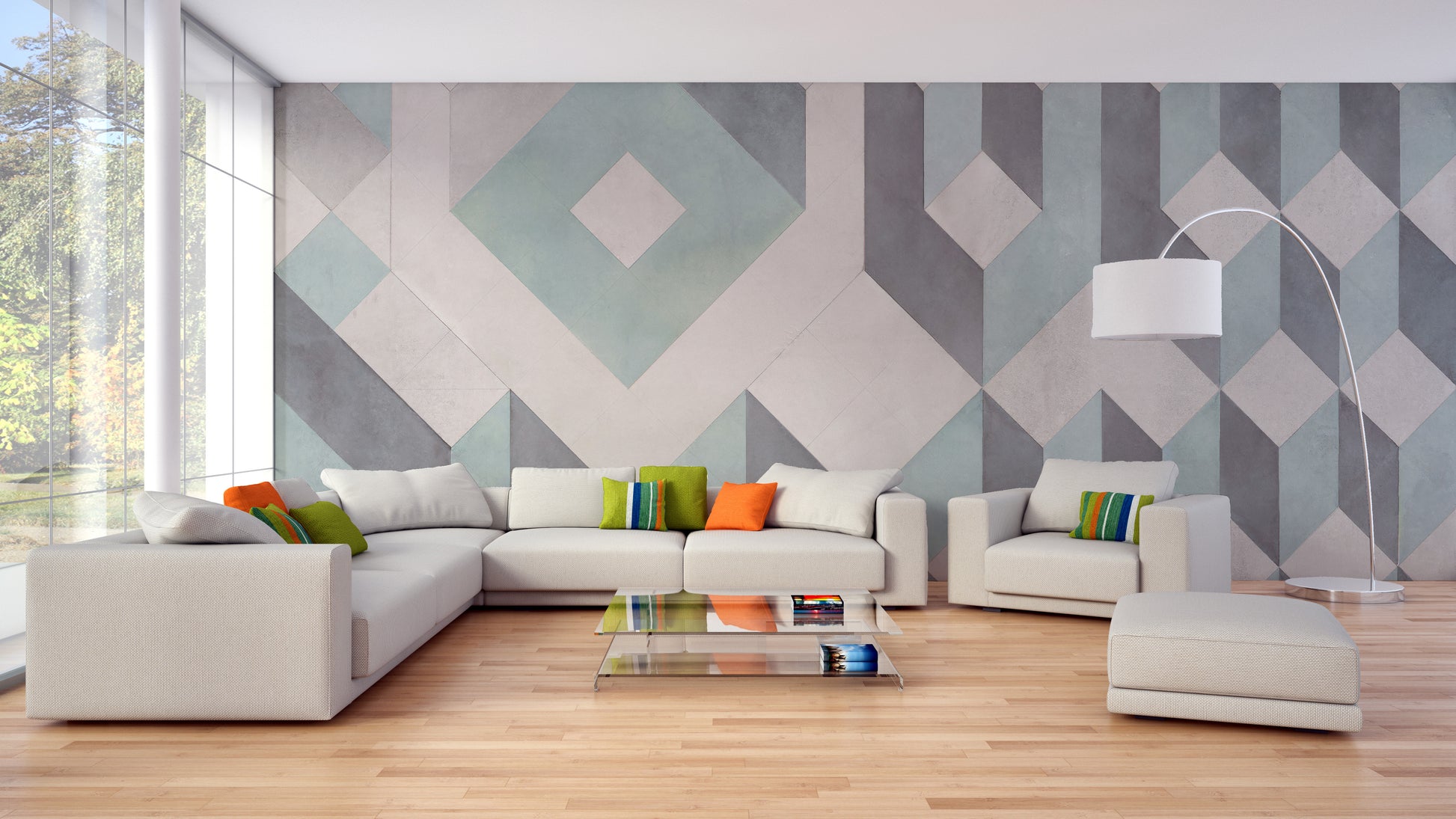 Sleek geometric line pattern in a modern wall mural