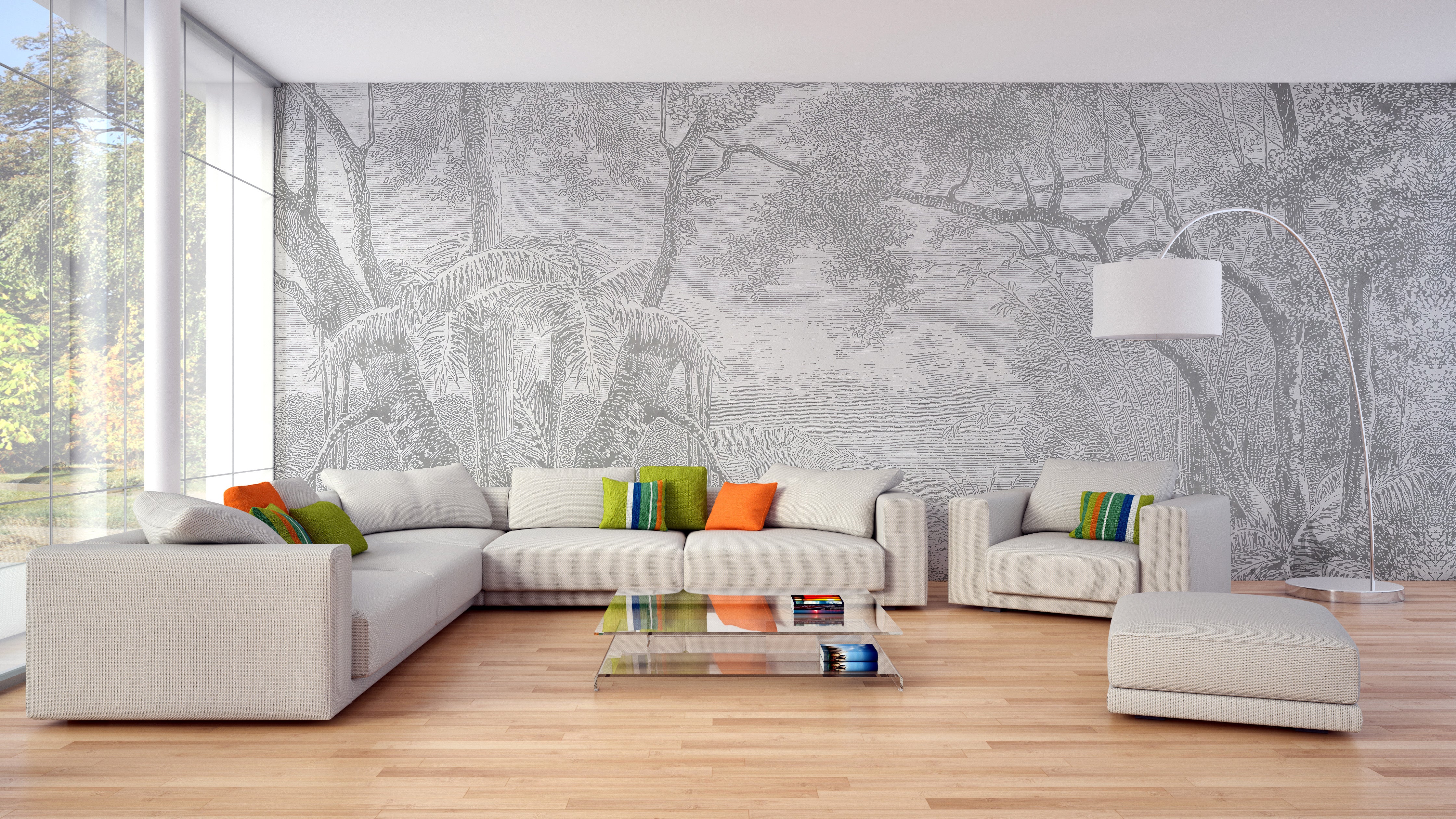 Grey Sketch of Nature View Forest Wallpaper Mural