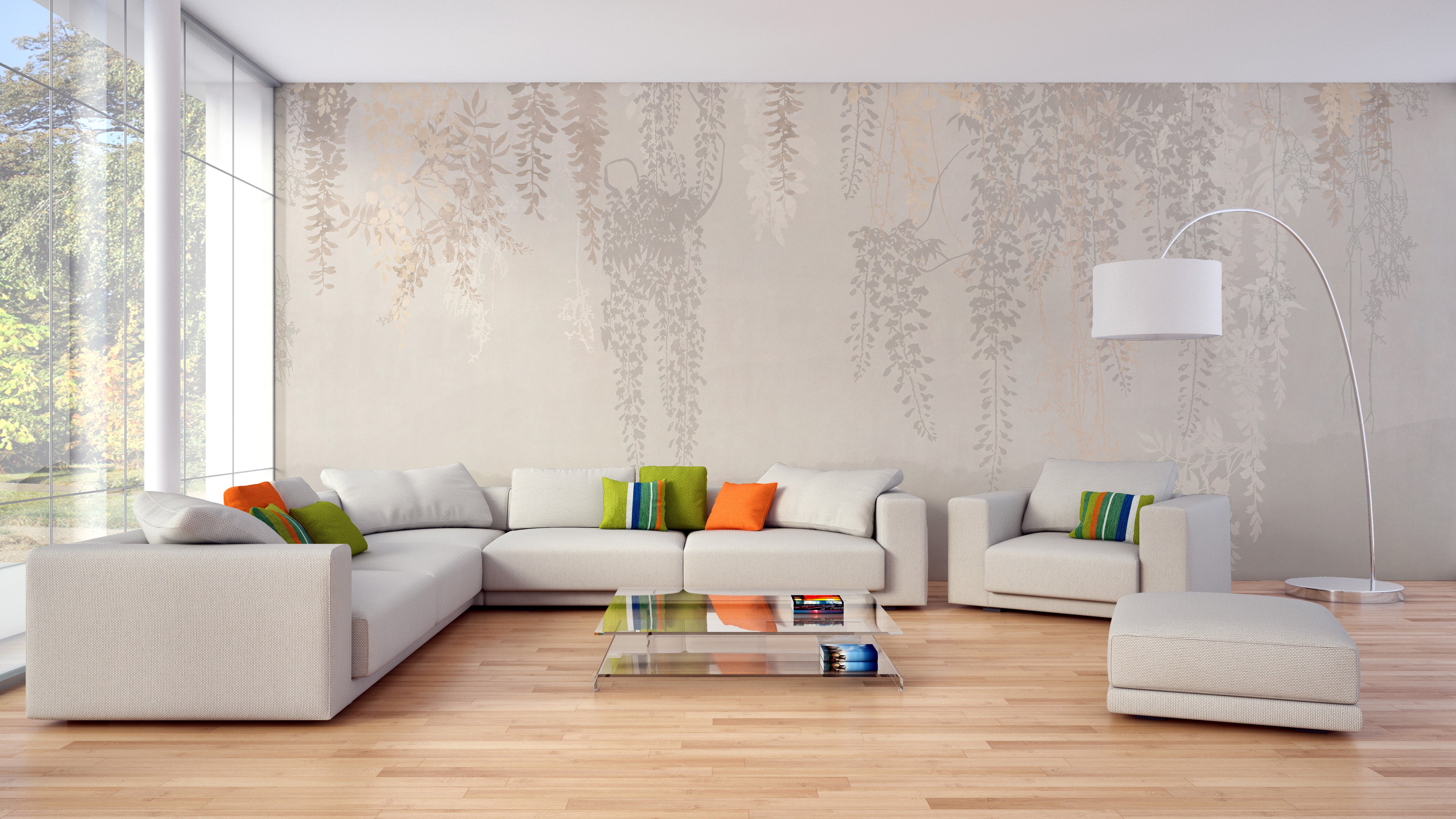 Golden Beige Hanging Leaves Wallpaper for Stylish Rooms