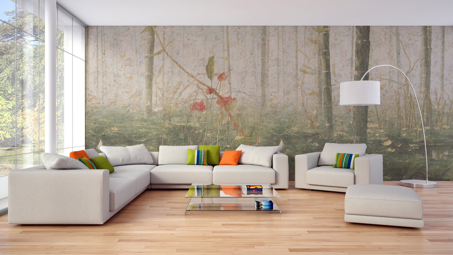 Enveloped tropical woodland mural