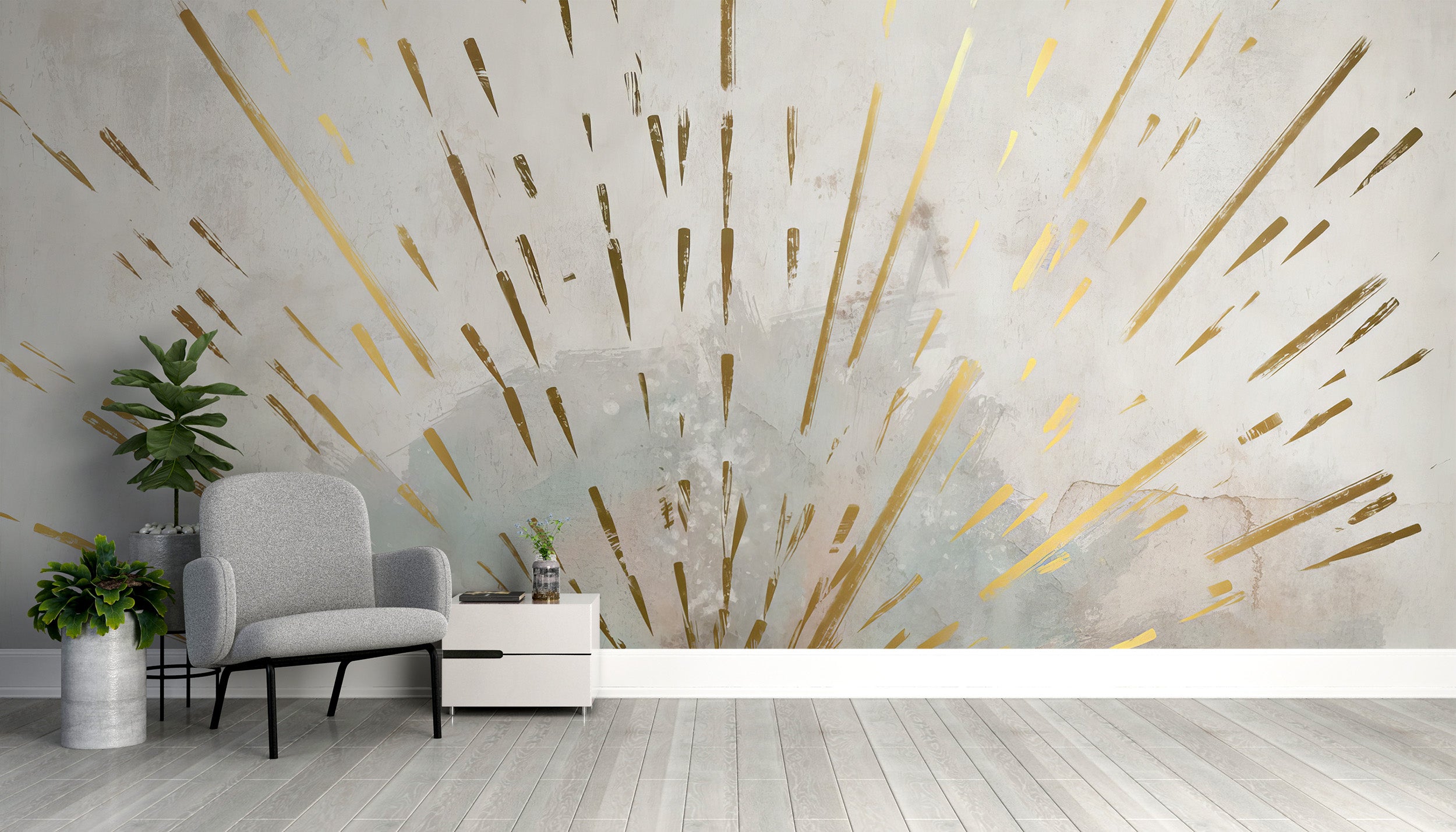 Brighten your space with Golden Streaks Wallpaper Mural