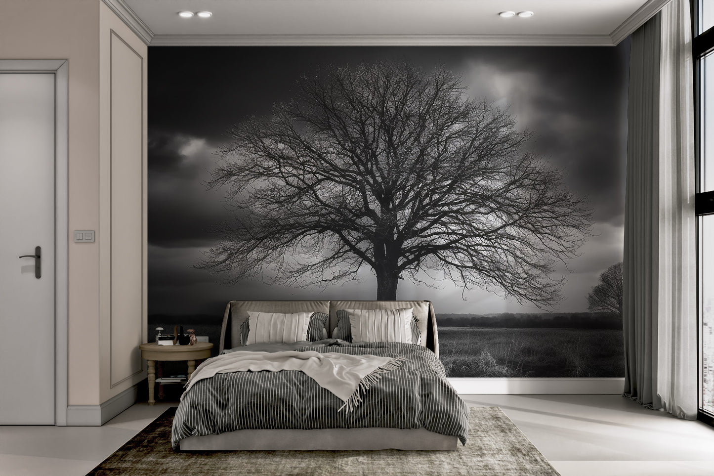 Black and white tree mural design
