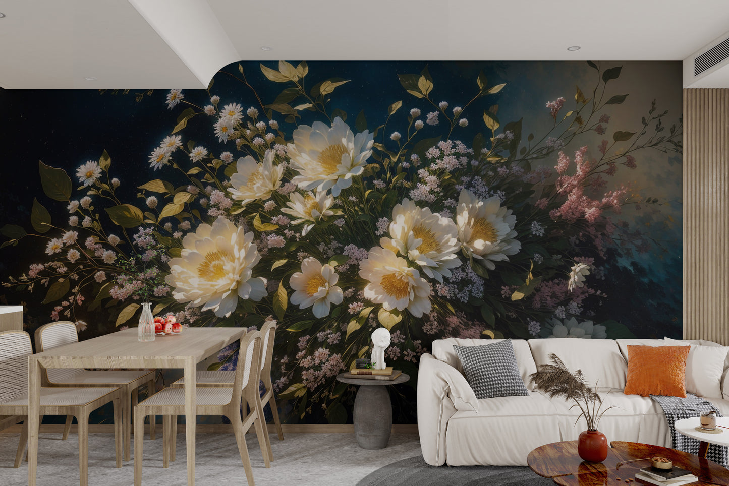 Elegant floral oil painting wallpaper design
