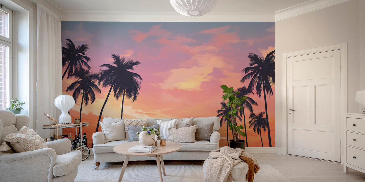 Vibrant sunset with palm trees wall decor
