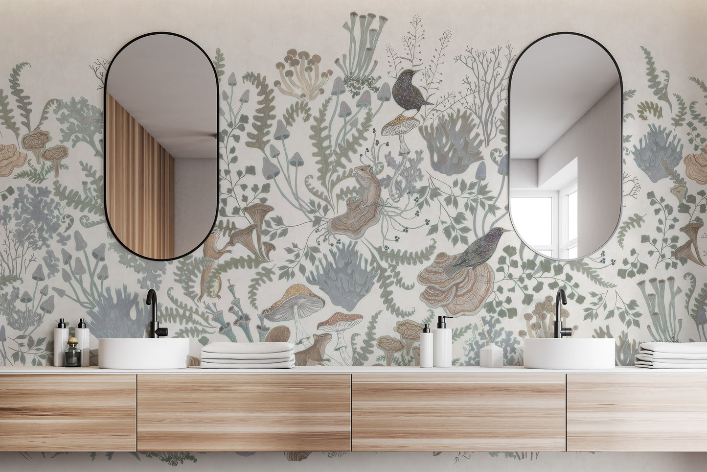 Removable birds and leaves wallpaper for nature-inspired spaces