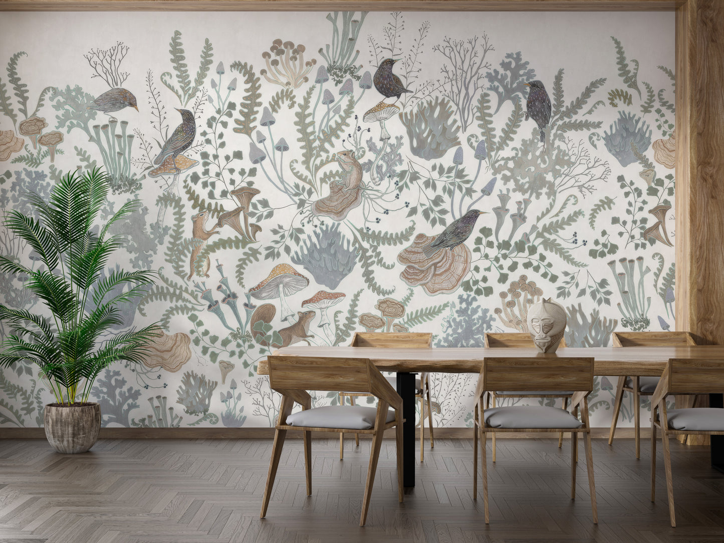 Peel and stick birds and leaves mural for walls