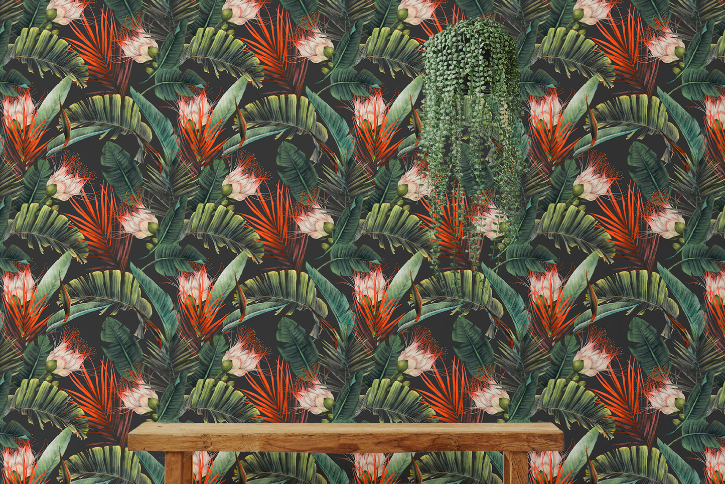 Floral Pattern Tropical Leaves Dark Background Wallpaper