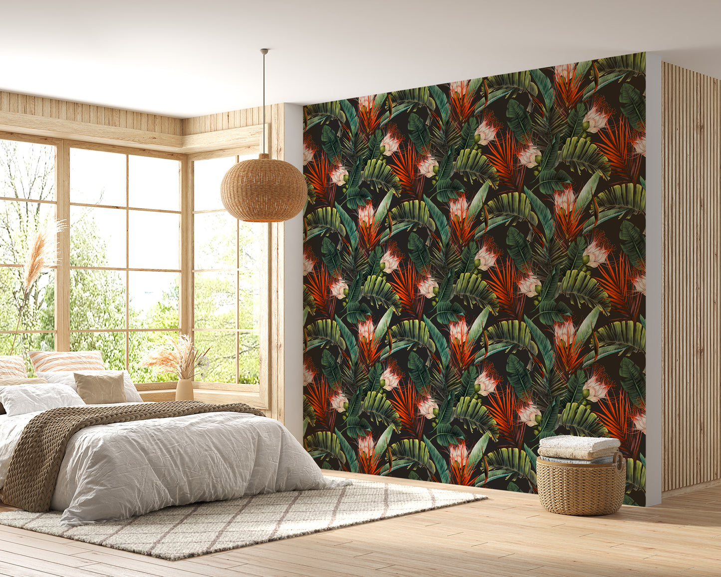 Floral Pattern Tropical Leaves Dark Background Wallpaper