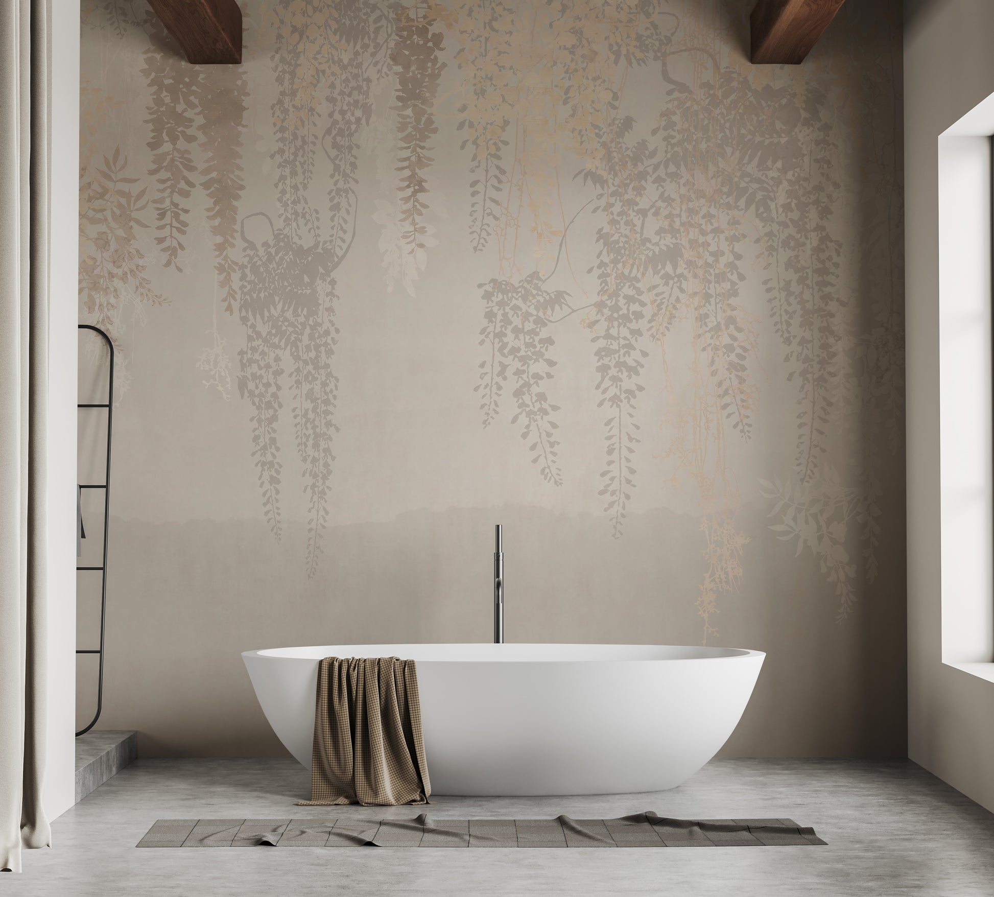 Hanging Golden Beige Leaves Mural for Bedrooms