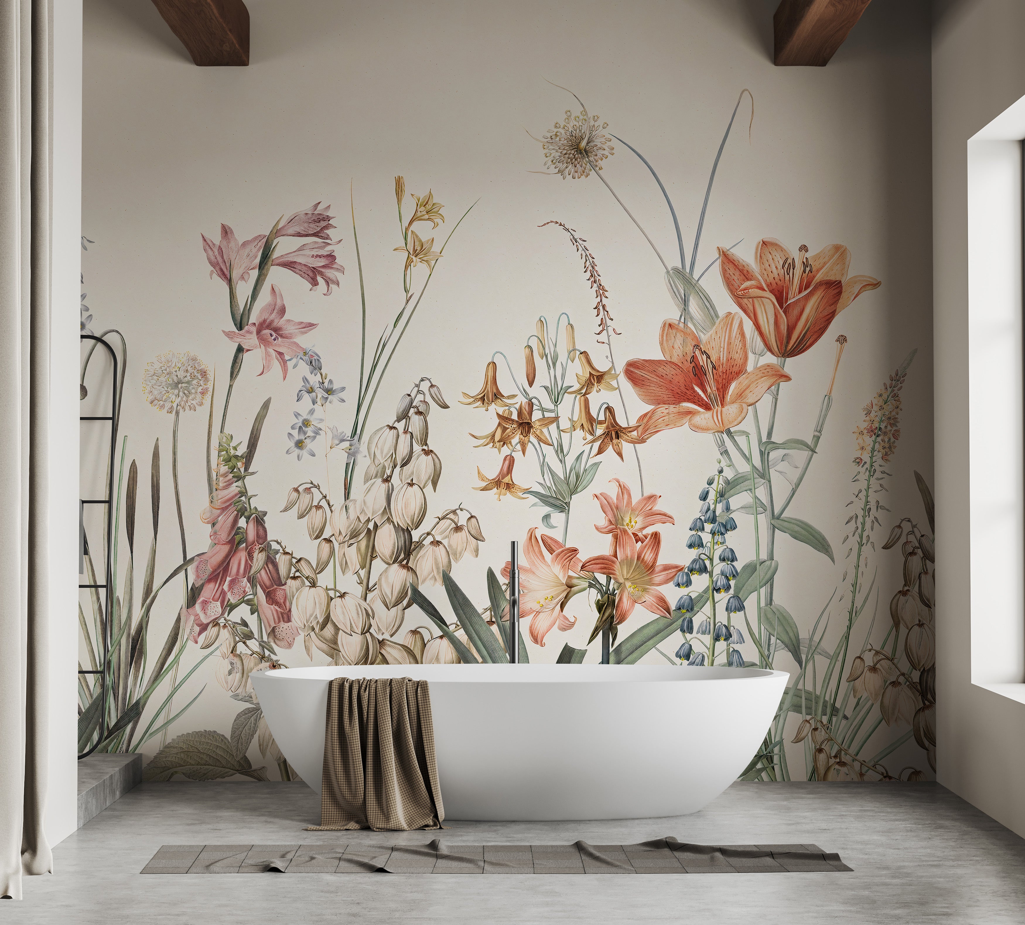 Beige floral arrangement mural