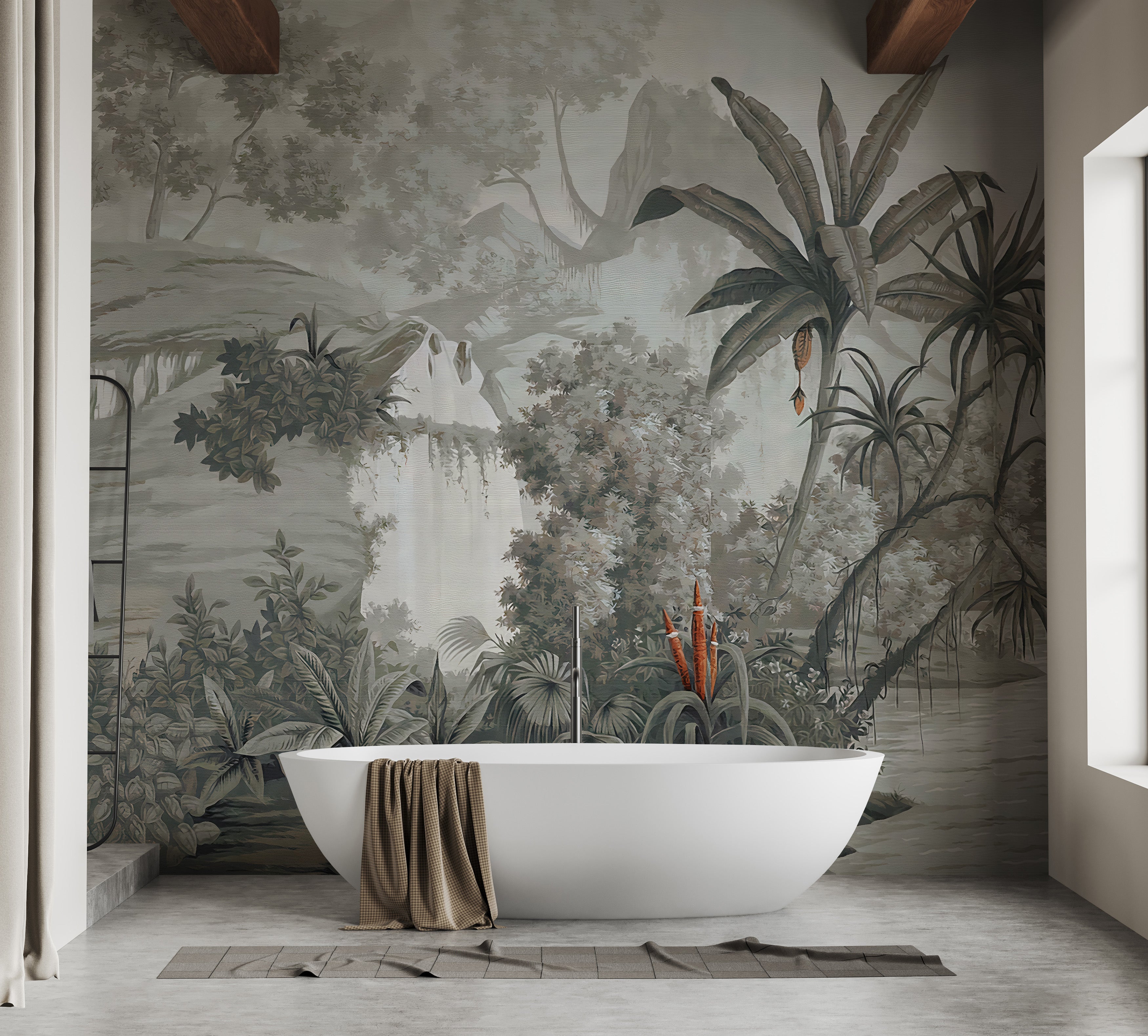 Woodland wallcoverings in soft monotone hues
