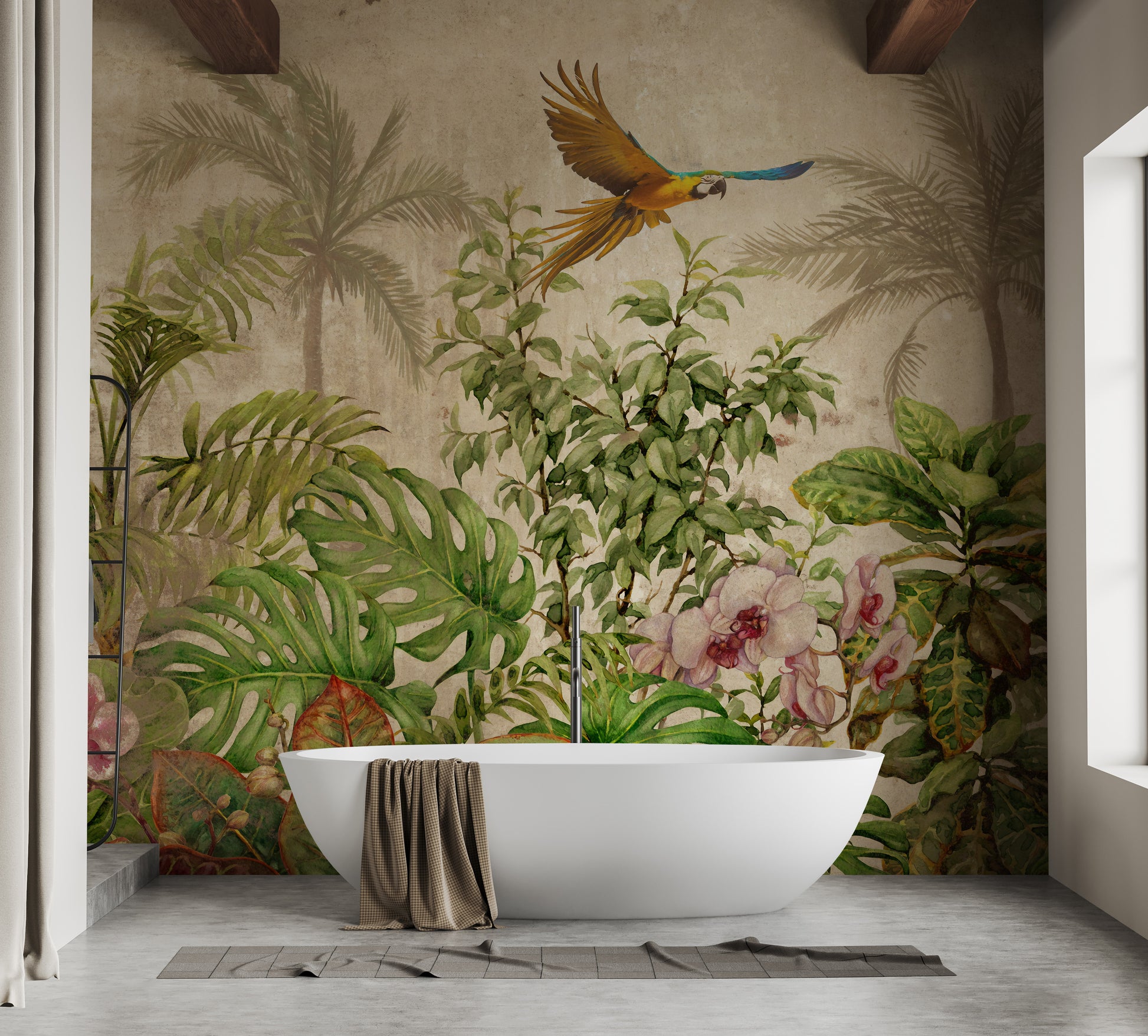 Tropical paradise wallpaper with exotic birds
